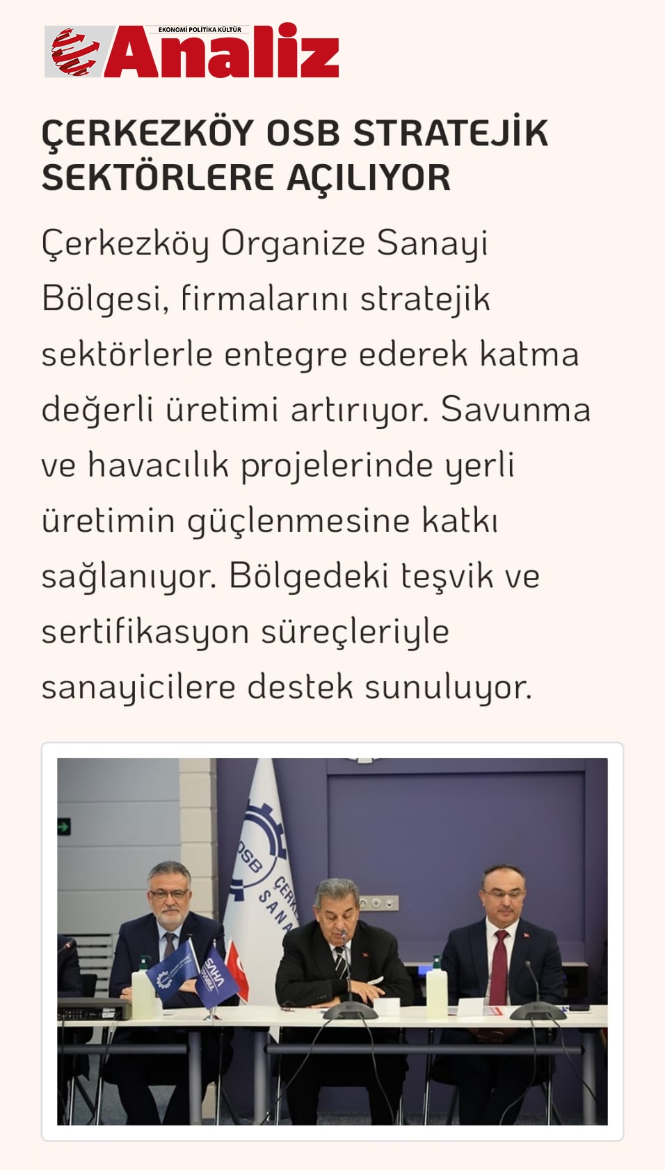 ÇERKEZKÖY OSB STRATEJİK SEKTÖRLERE AÇILIYOR