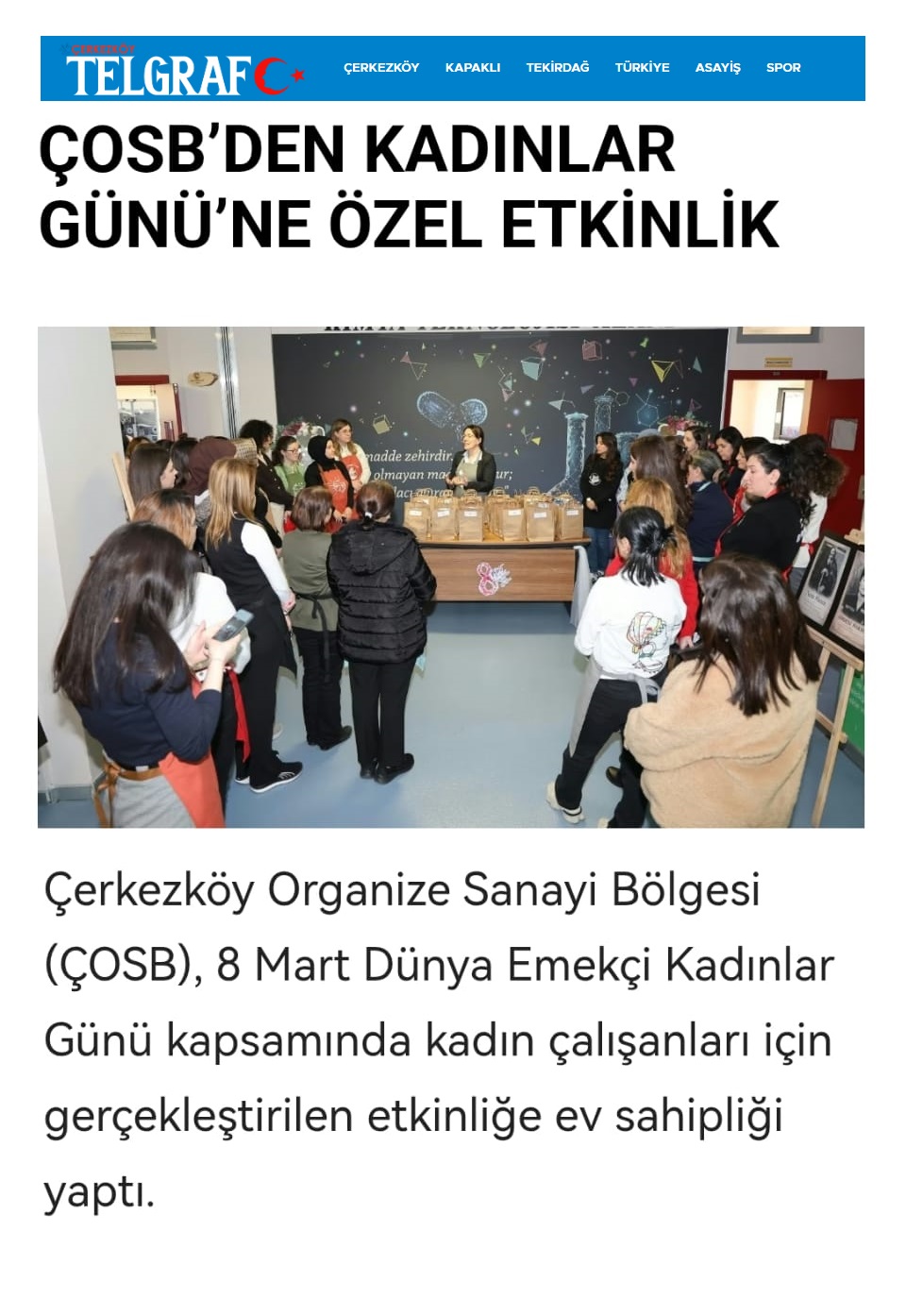 ÇOSB’DEN KADINLAR GÜNÜ’NE ÖZEL ETKİNLİK