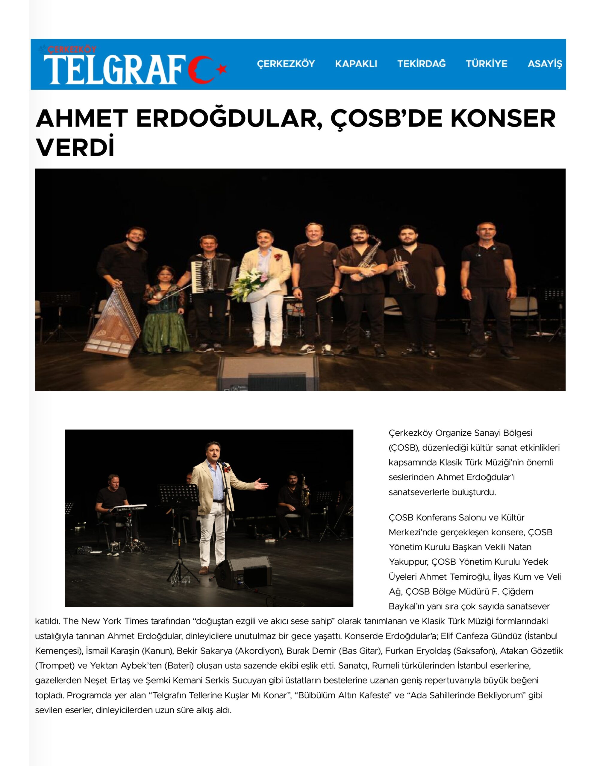 AHMET ERDOĞDULAR, ÇOSB’DE KONSER VERDİ
