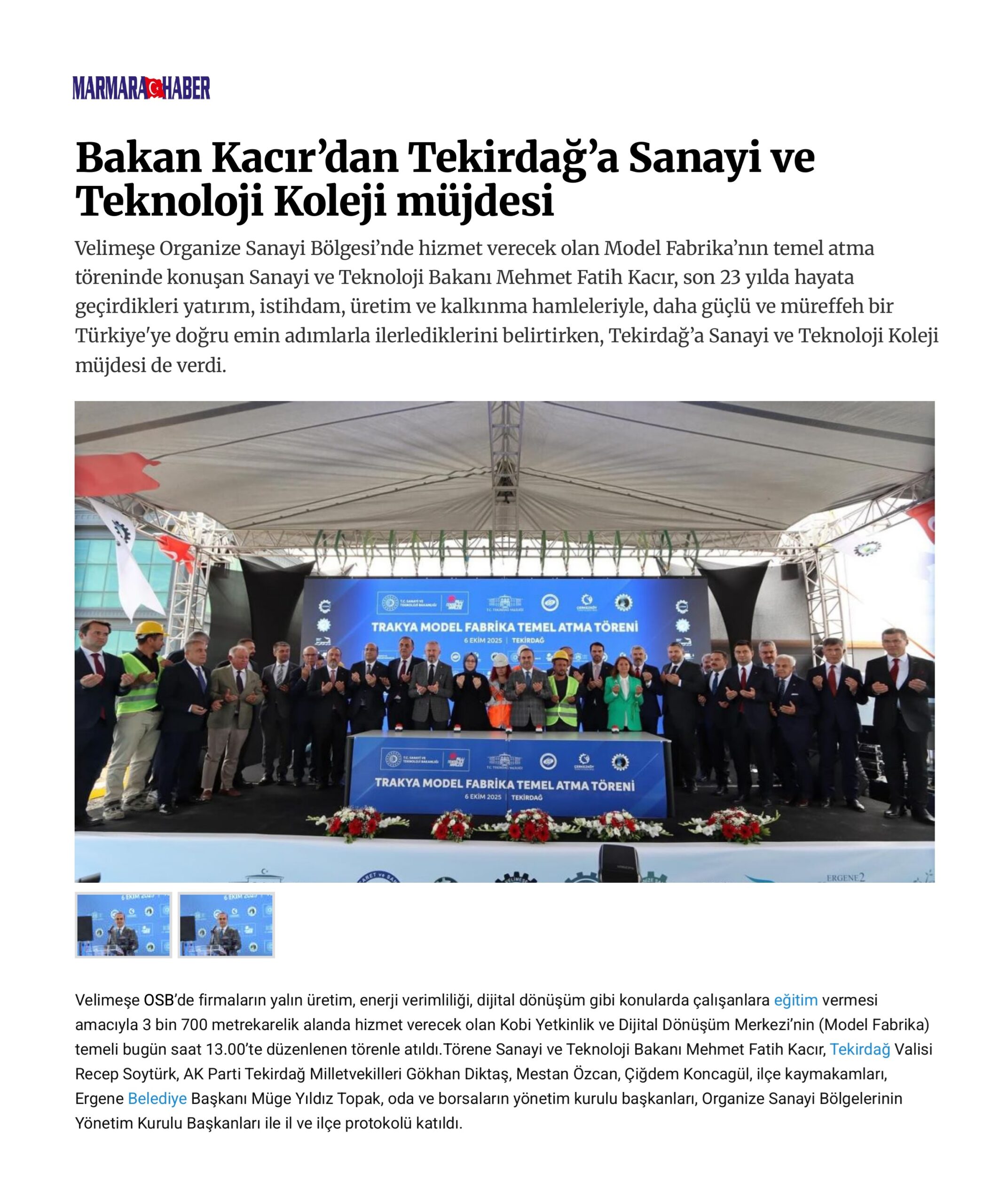 Bakan Kacır’dan Tekirdağ’a Sanayi ve Teknoloji Koleji müjdesi