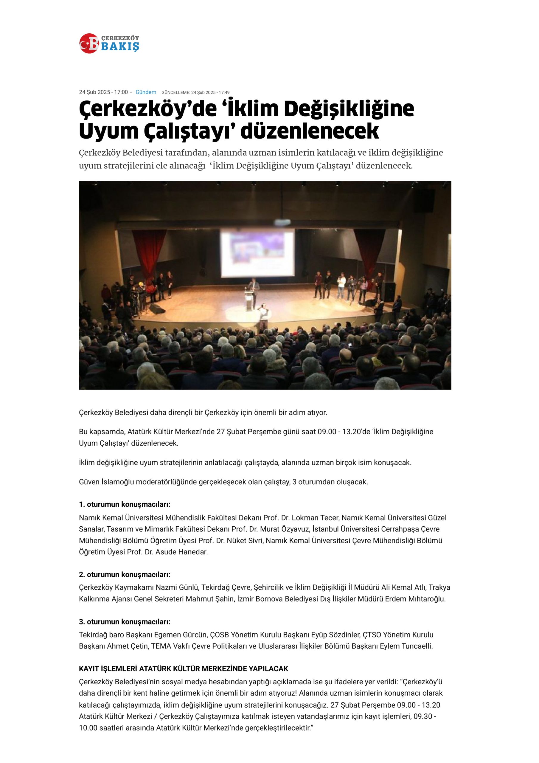 Çerkezköy’de ‘İklim Değişikliğine Uyum Çalıştayı’ düzenlenecek