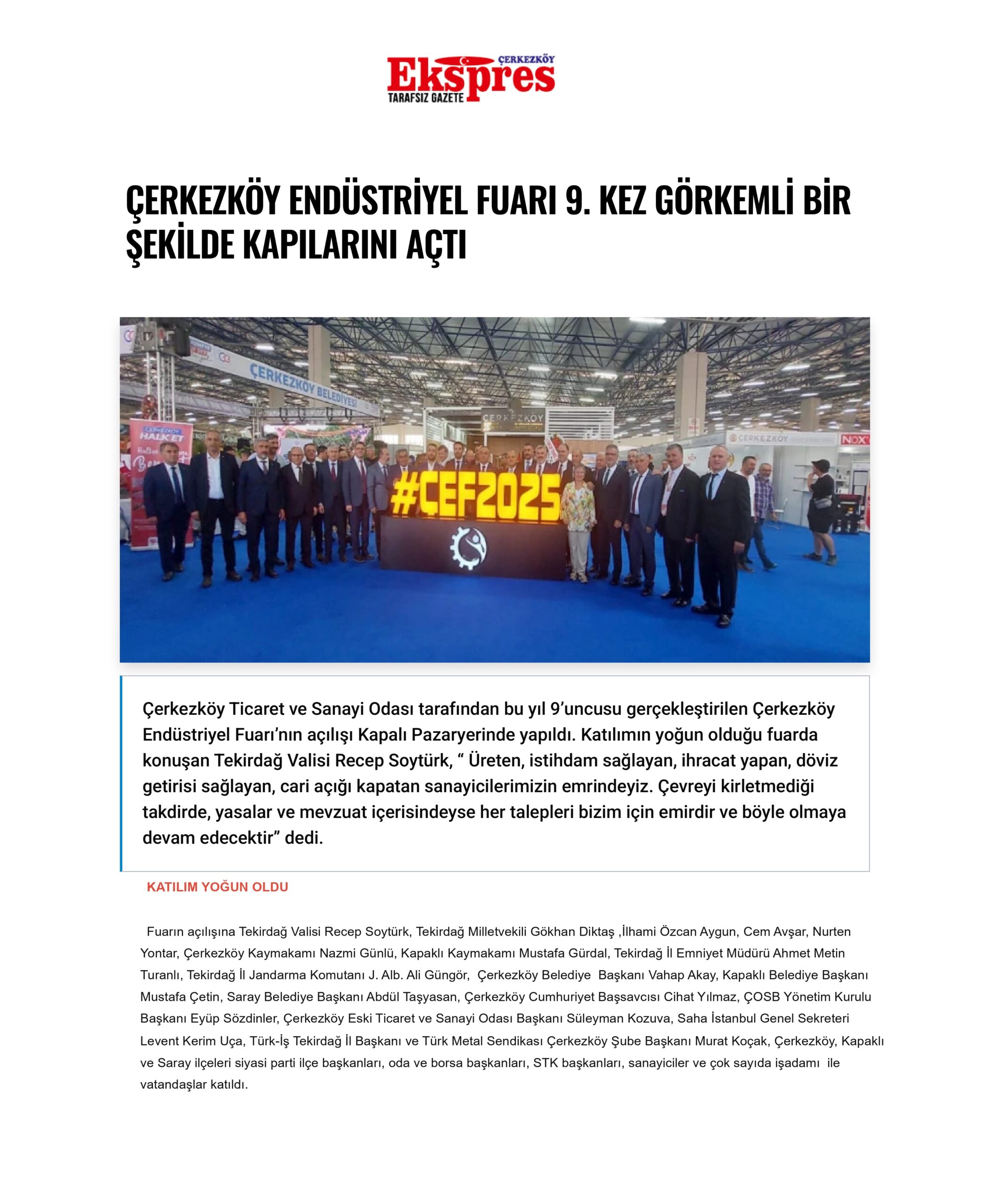 ÇERKEZKÖY ENDÜSTRİYEL FUARI 9. KEZ GÖRKEMLİ BİR ŞEKİLDE KAPILARINI AÇTI