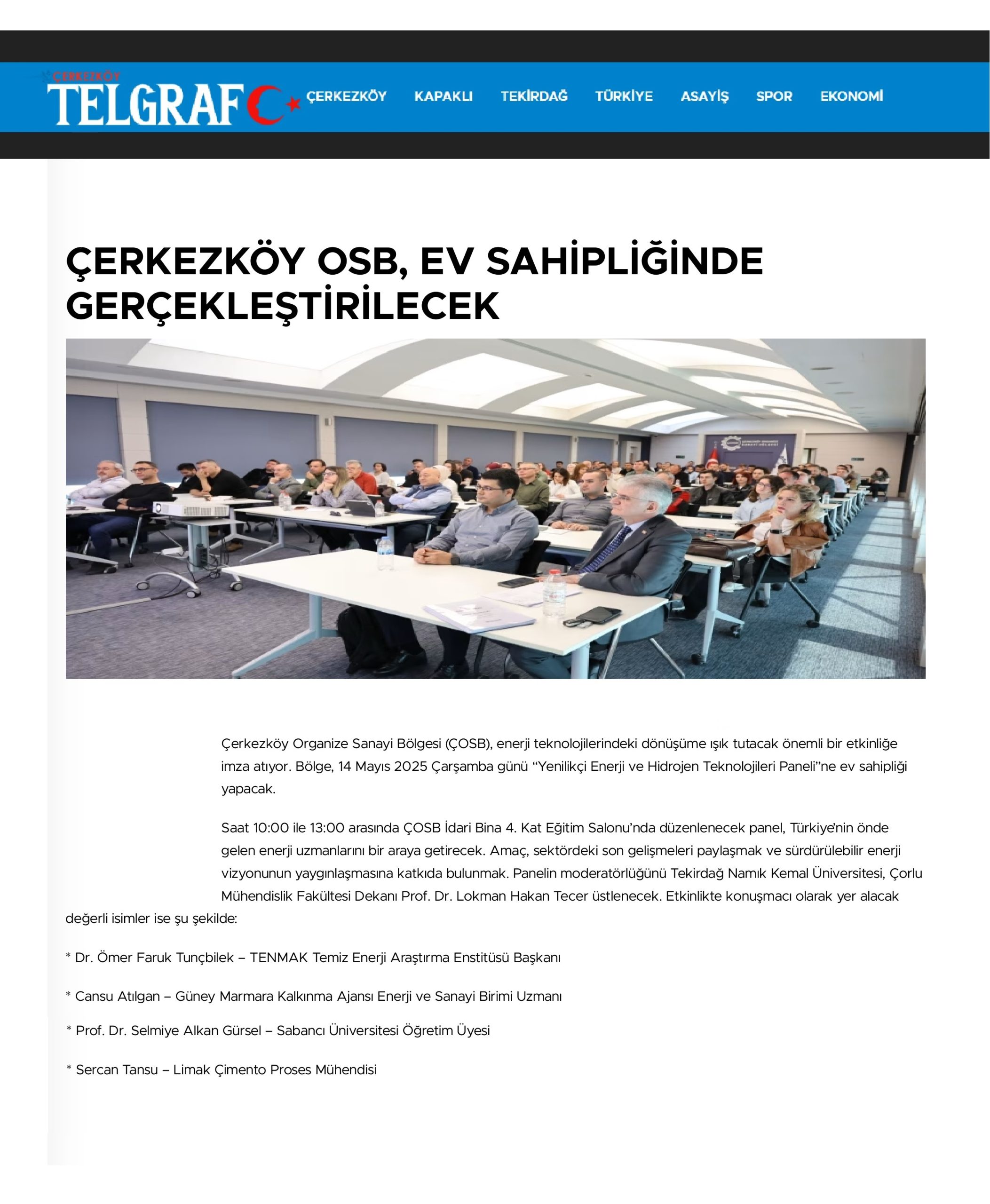 ÇERKEZKÖY OSB, EV SAHİPLİĞİNDE GERÇEKLEŞTİRİLECEK