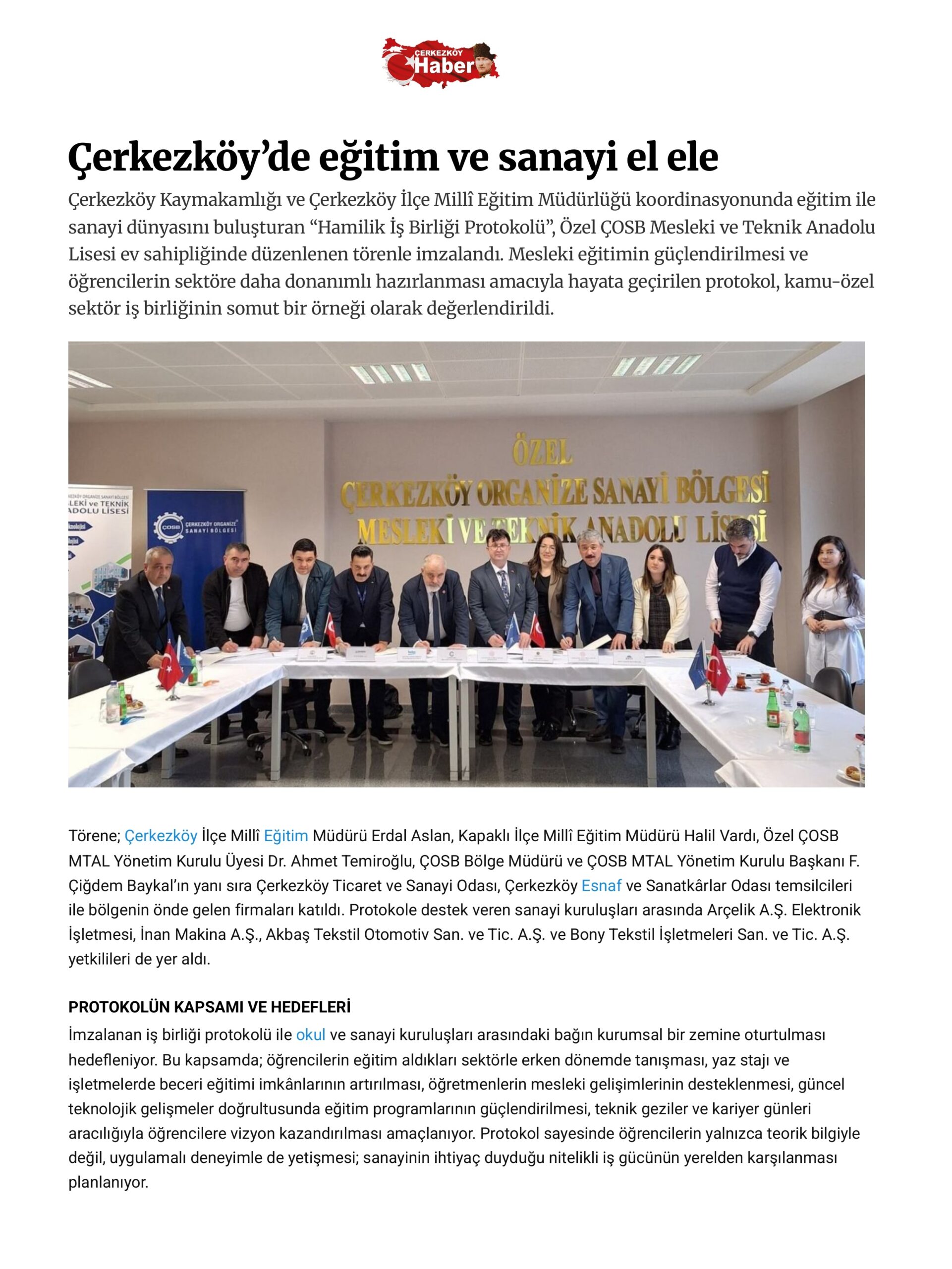 Çerkezköy’de eğitim ve sanayi el ele