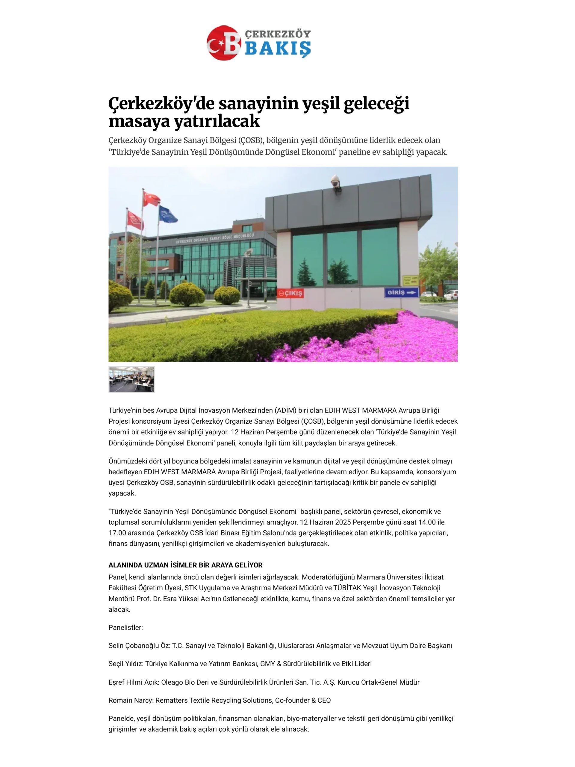 Çerkezköy'de sanayinin yeşil geleceği masaya yatırılacak