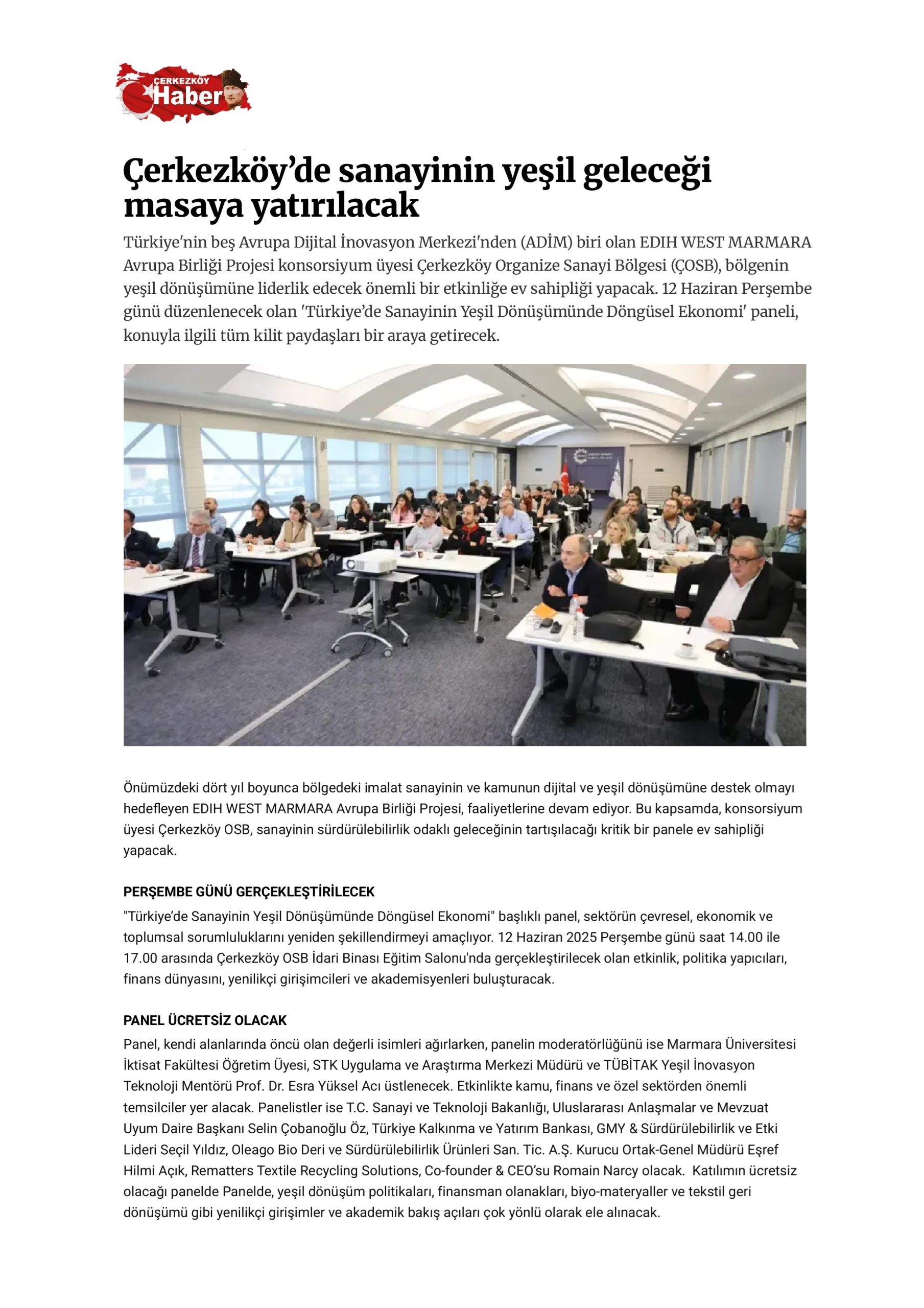 Çerkezköy’de sanayinin yeşil geleceği masaya yatırılacak