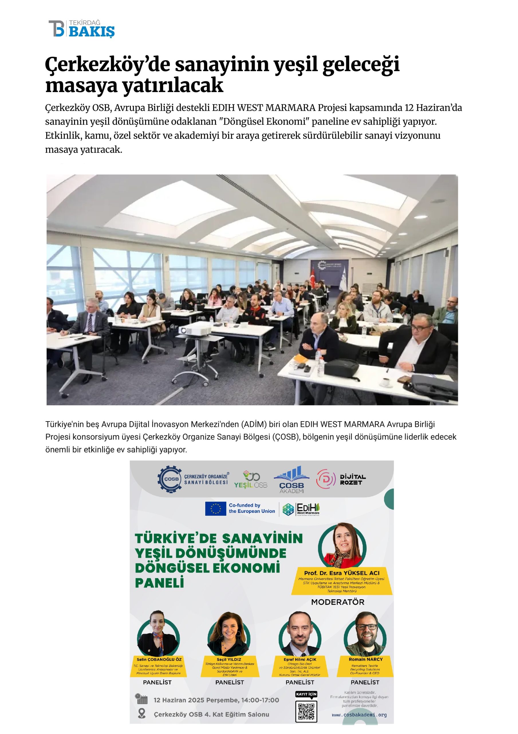 Çerkezköy’de sanayinin yeşil geleceği masaya yatırılacak