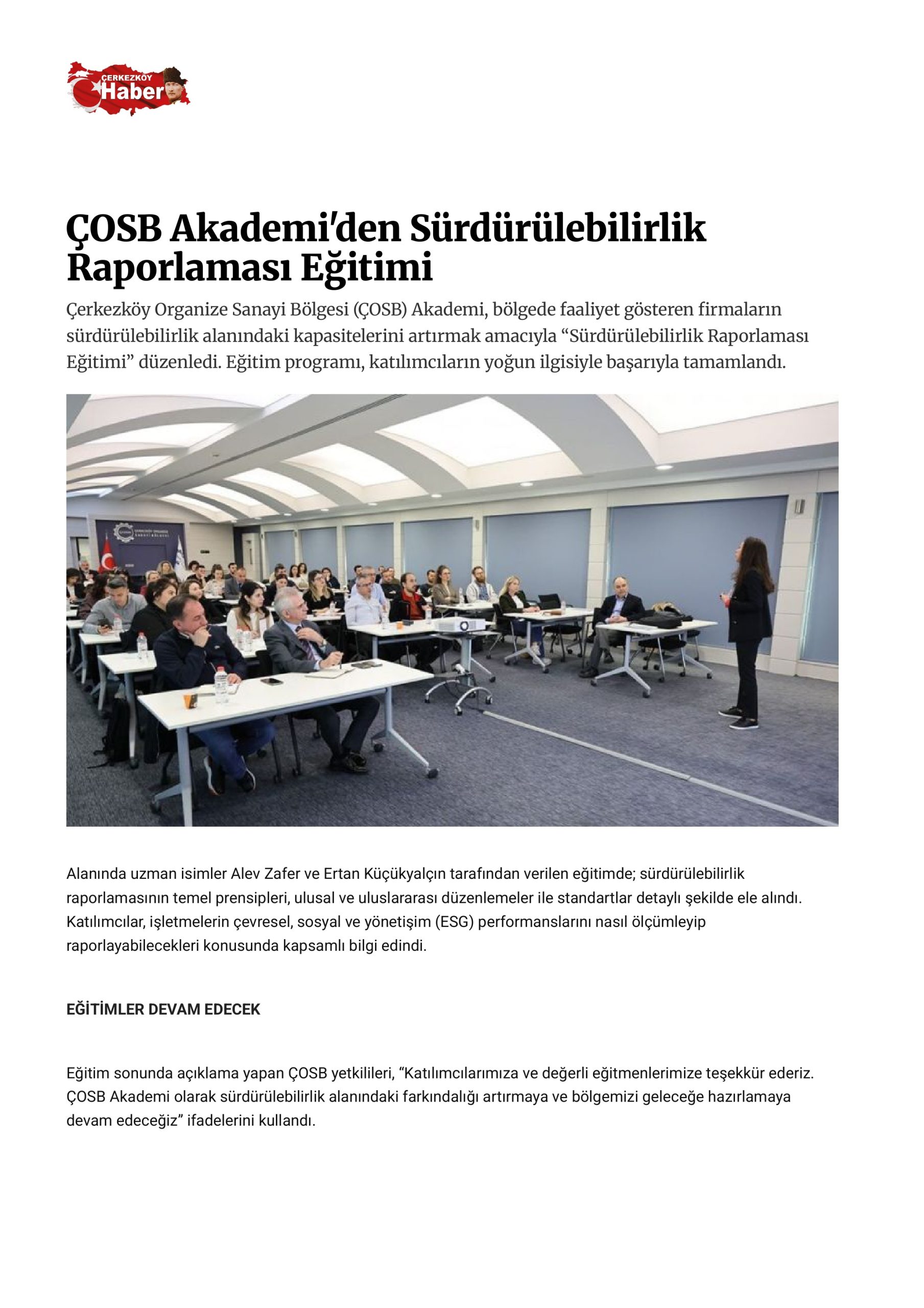 ÇOSB Akademi'den Sürdürülebilirlik Raporlaması Eğitimi