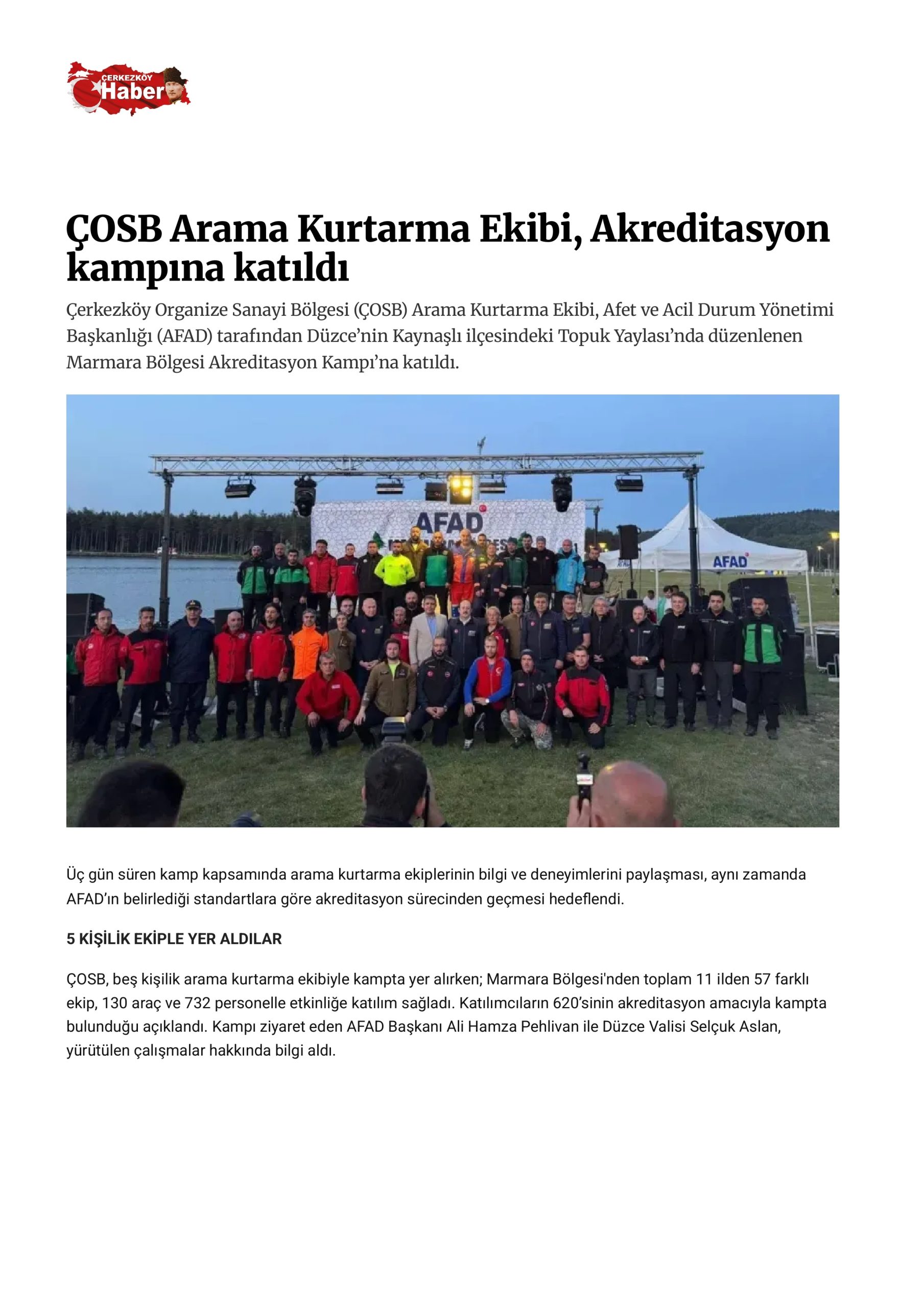 ÇOSB Arama Kurtarma Ekibi, Akreditasyon kampına katıldı
