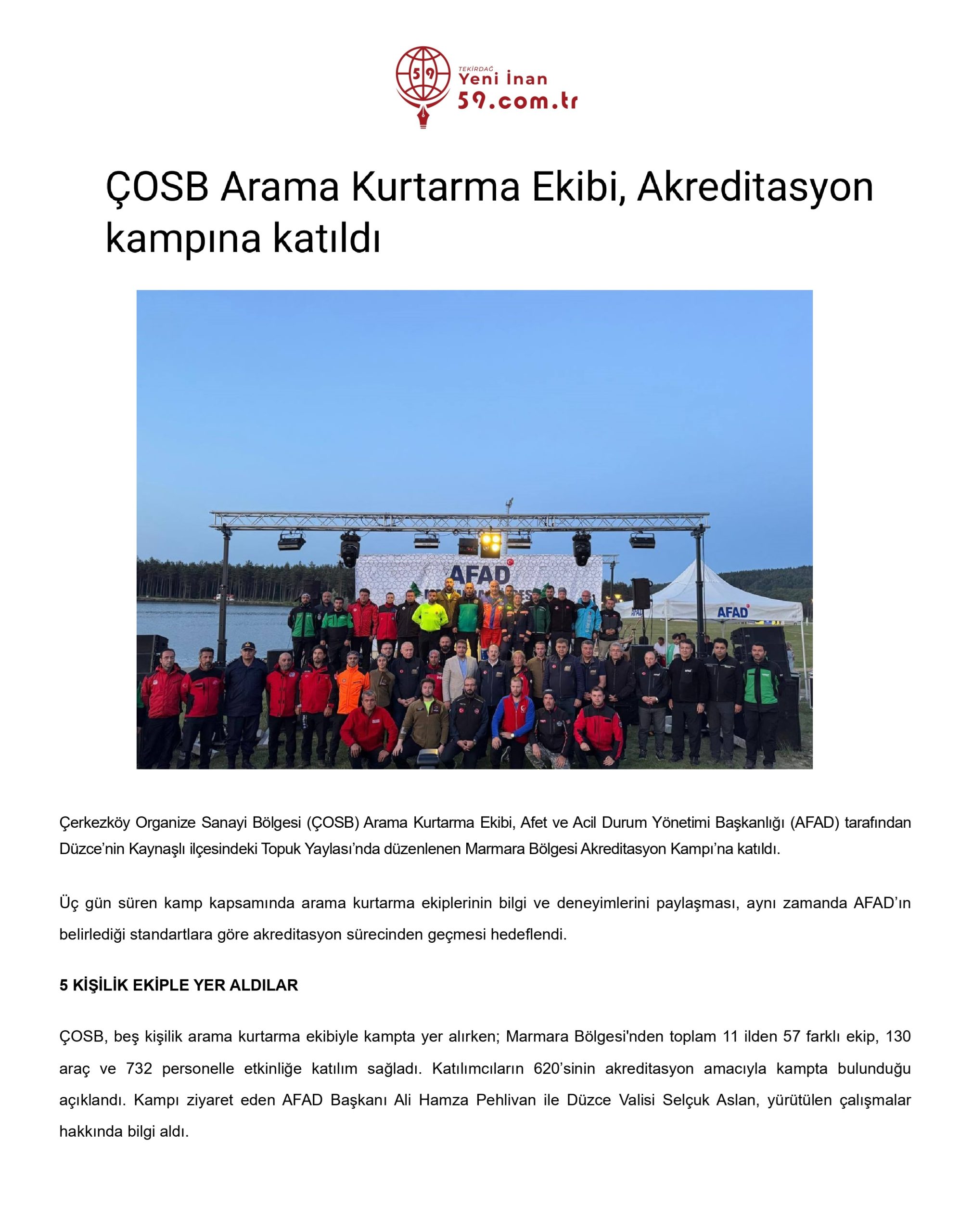 ÇOSB Arama Kurtarma Ekibi, Akreditasyon kampına katıldı
