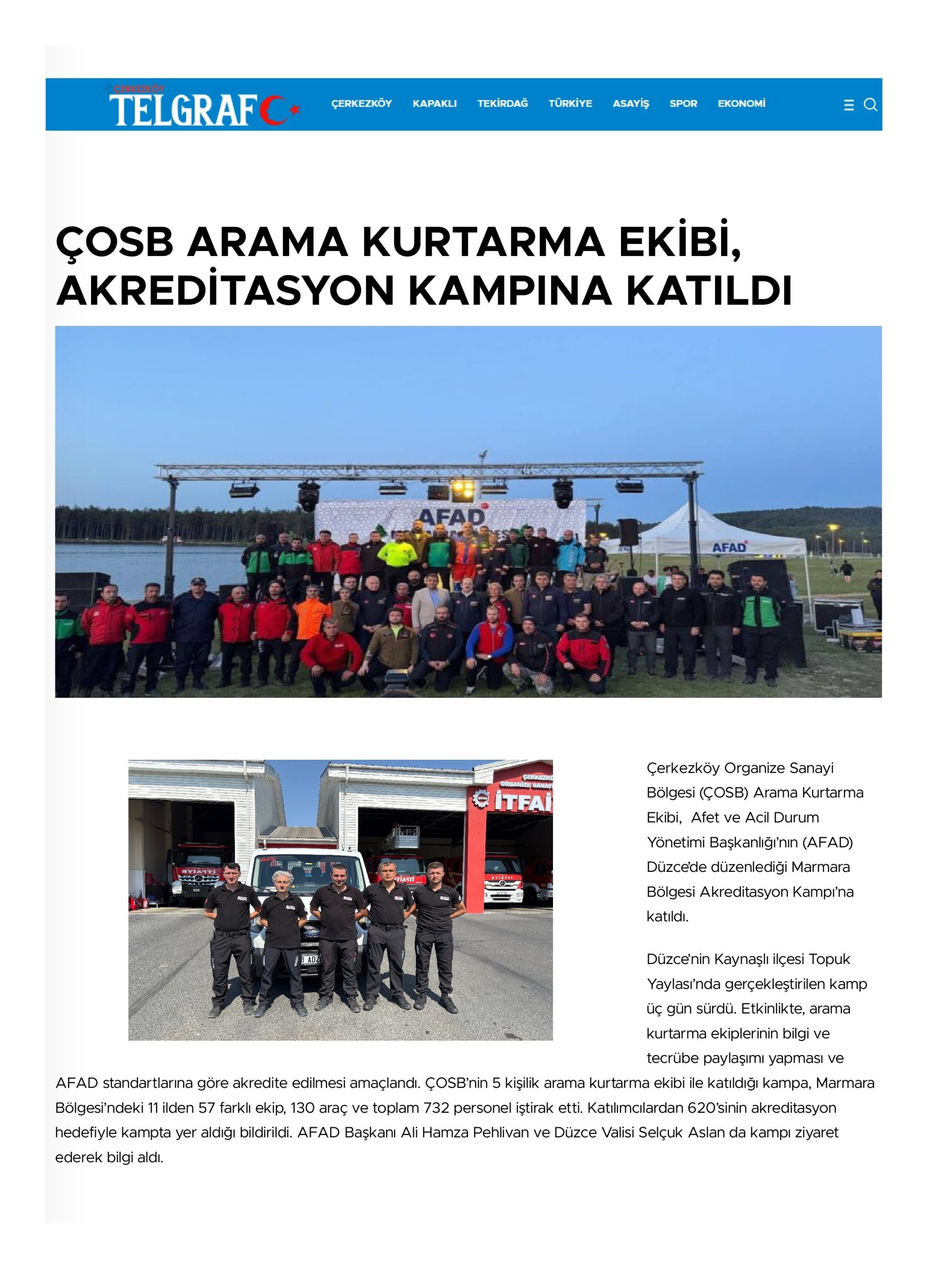 ÇOSB ARAMA KURTARMA EKİBİ, AKREDİTASYON KAMPINA KATILDI