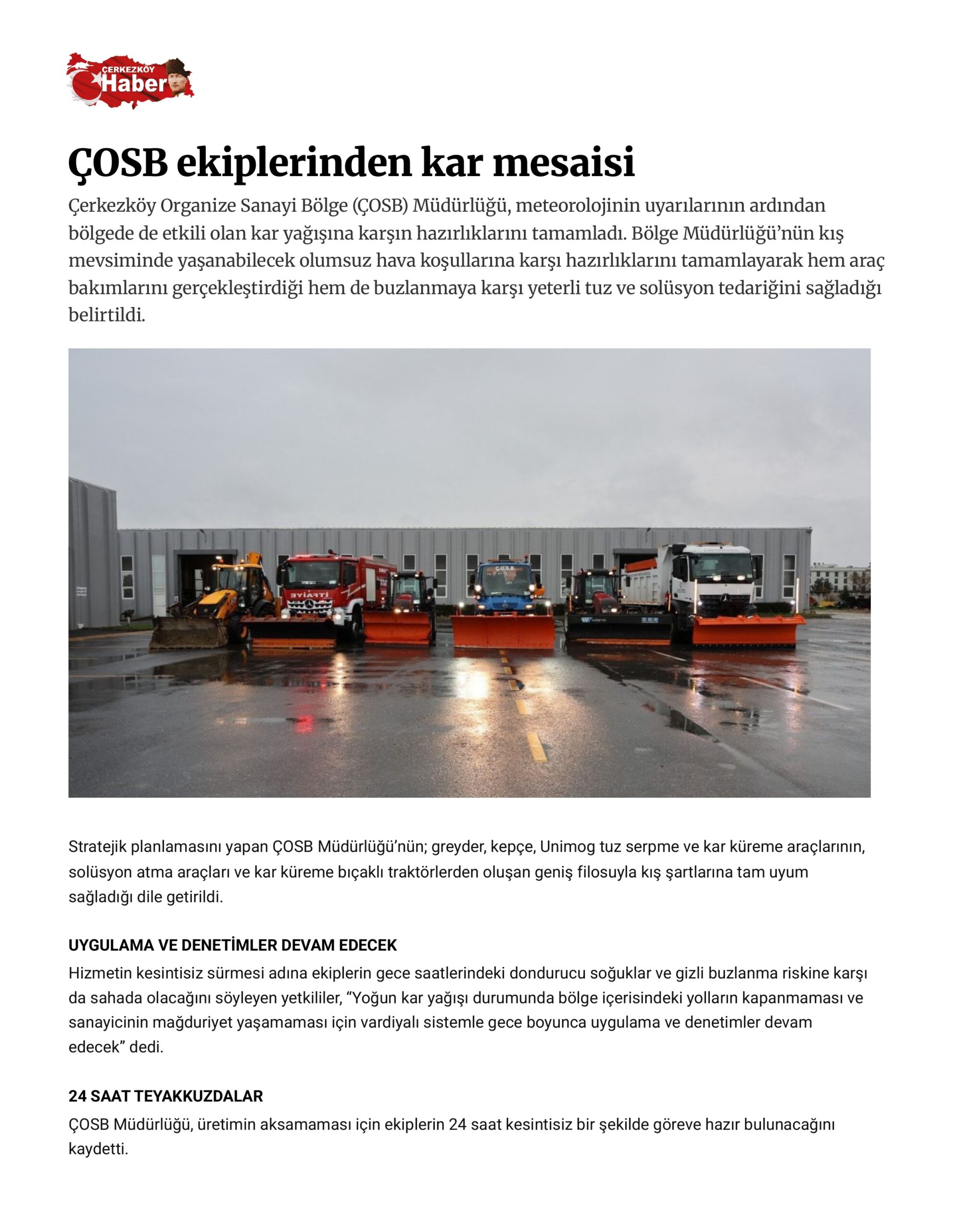 ÇOSB ekiplerinden kar mesaisi