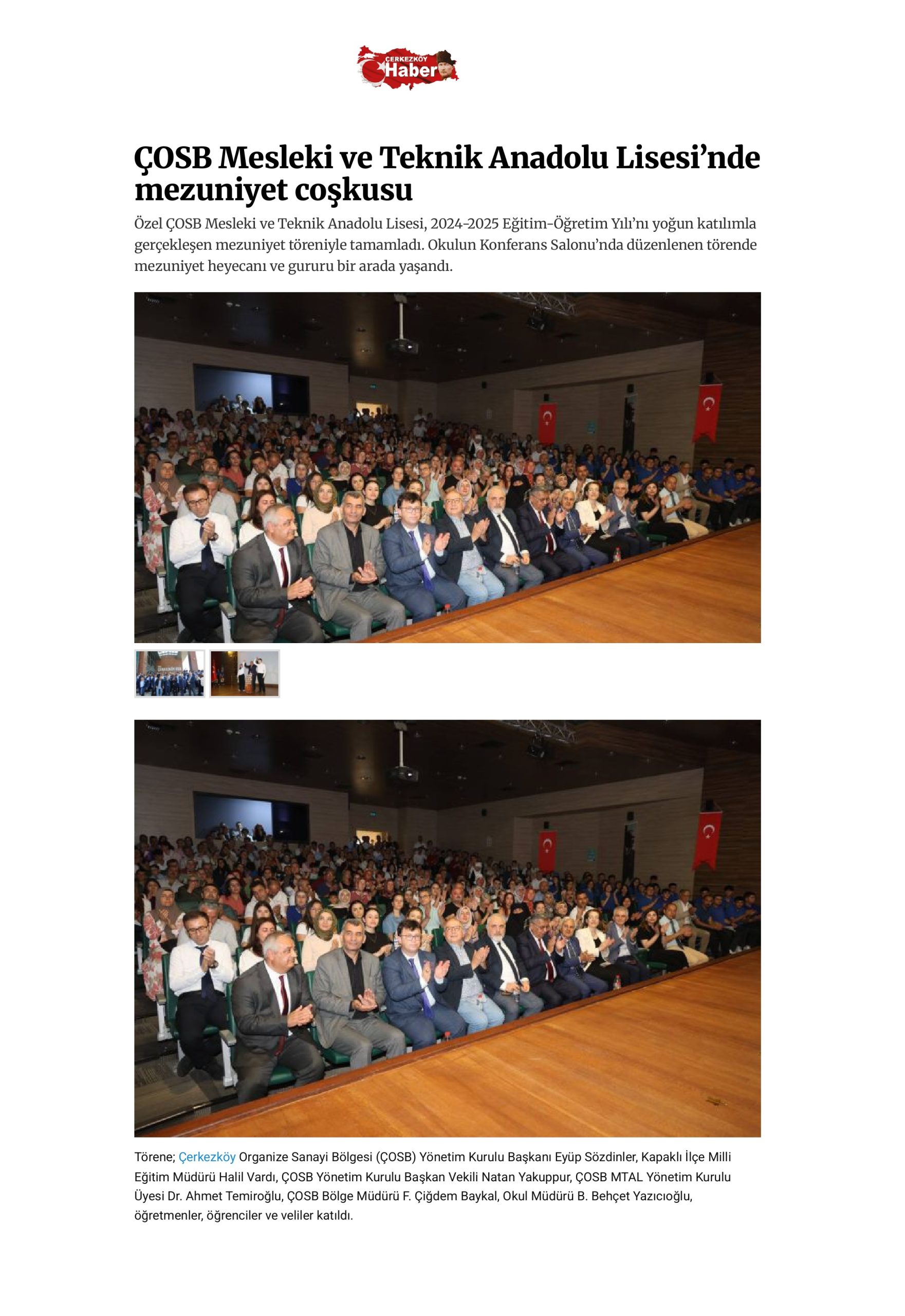 ÇOSB Mesleki ve Teknik Anadolu Lisesi’nde mezuniyet coşkusu