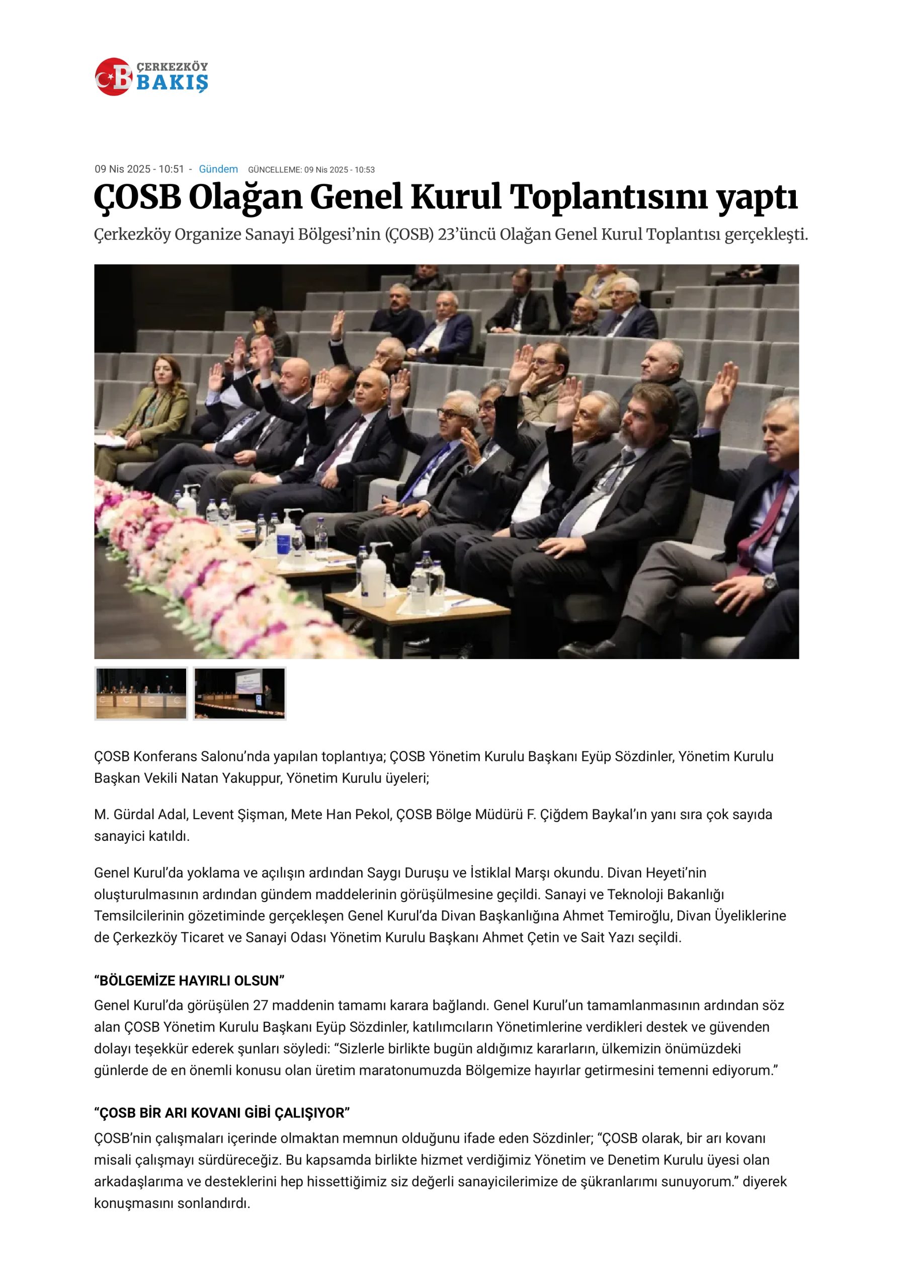 ÇOSB Olağan Genel Kurul Toplantısını yaptı
