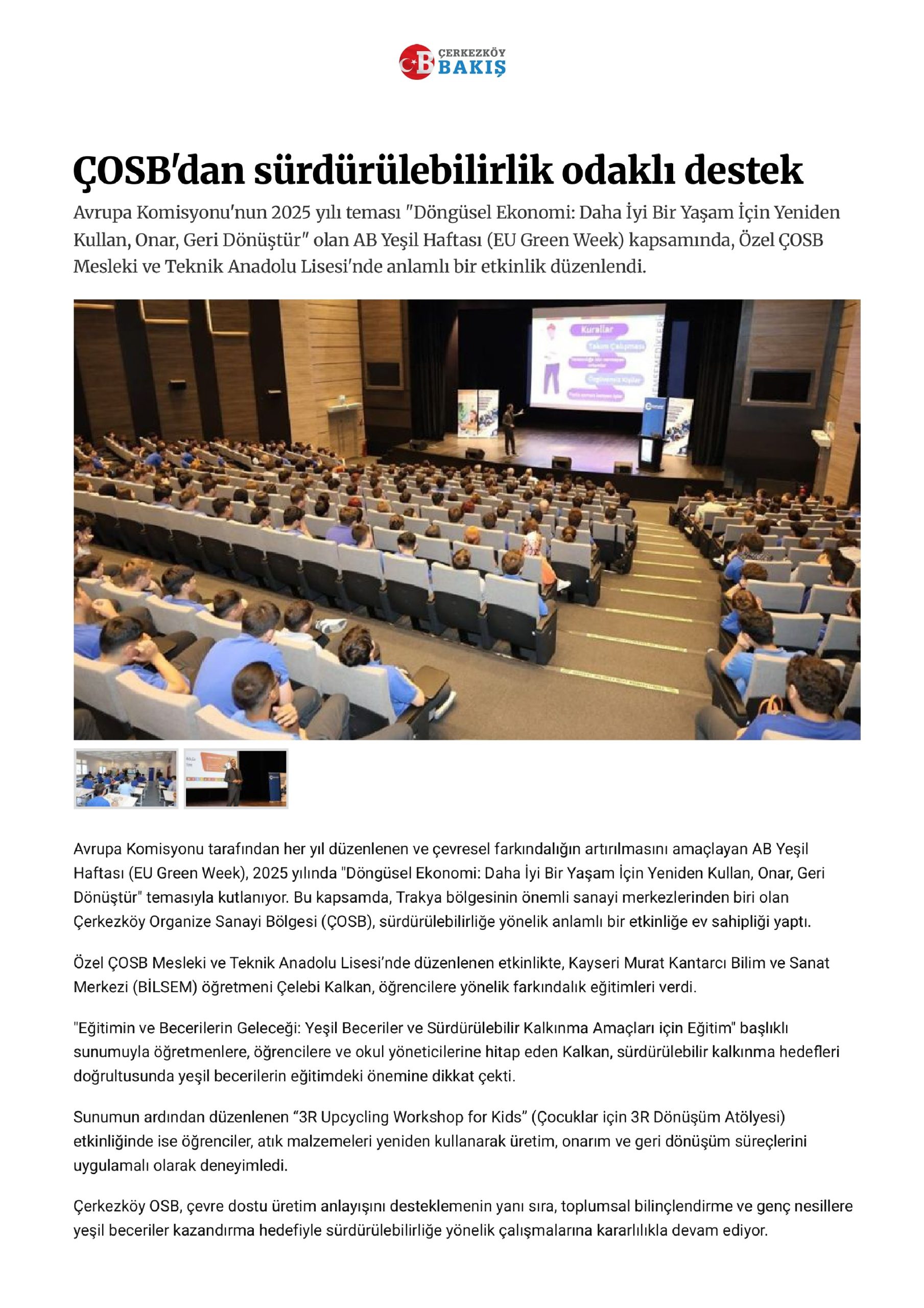 ÇOSB'dan sürdürülebilirlik odaklı destek