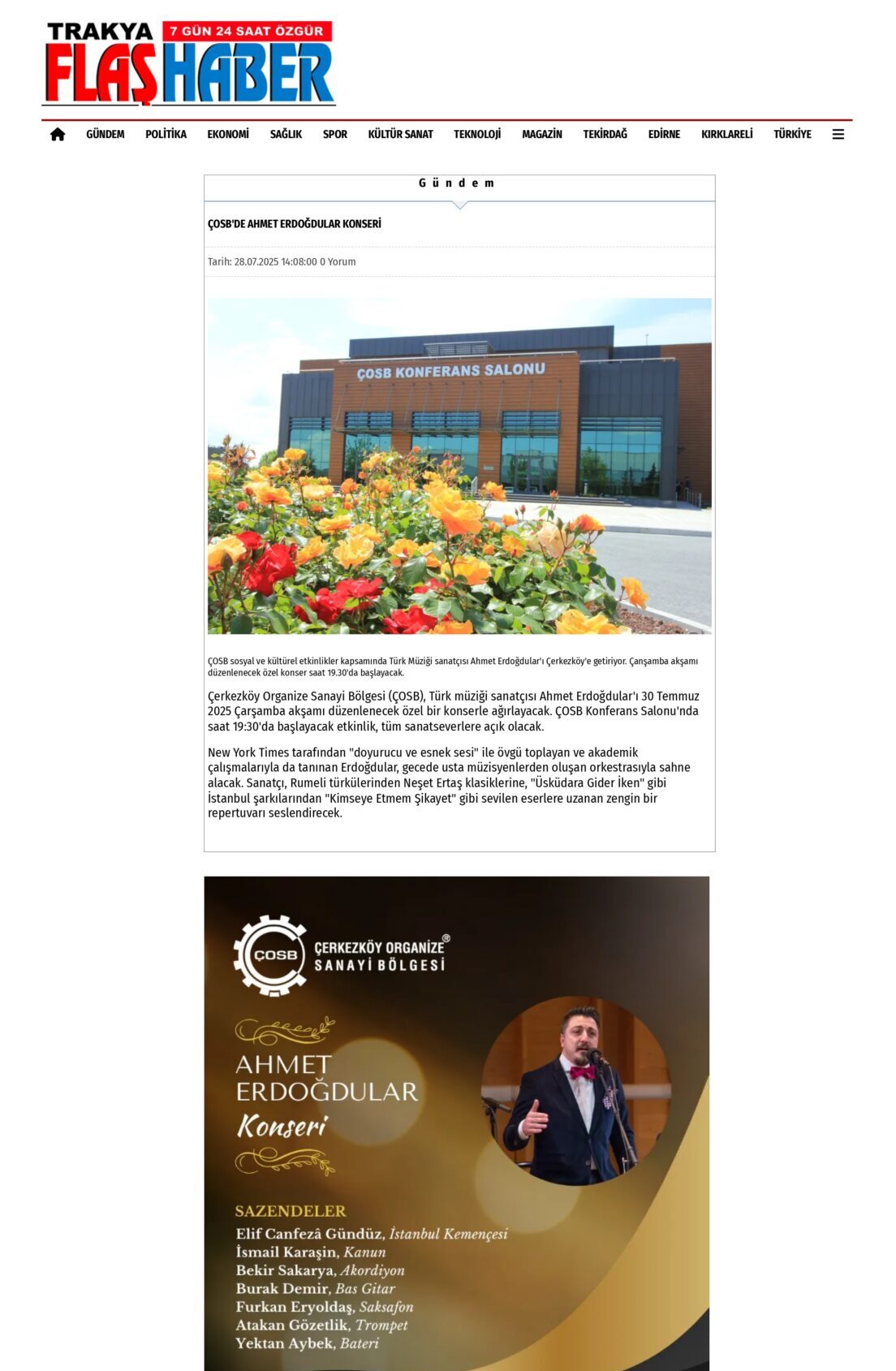 ÇOSB'DE AHMET ERDOĞDULAR KONSERİ