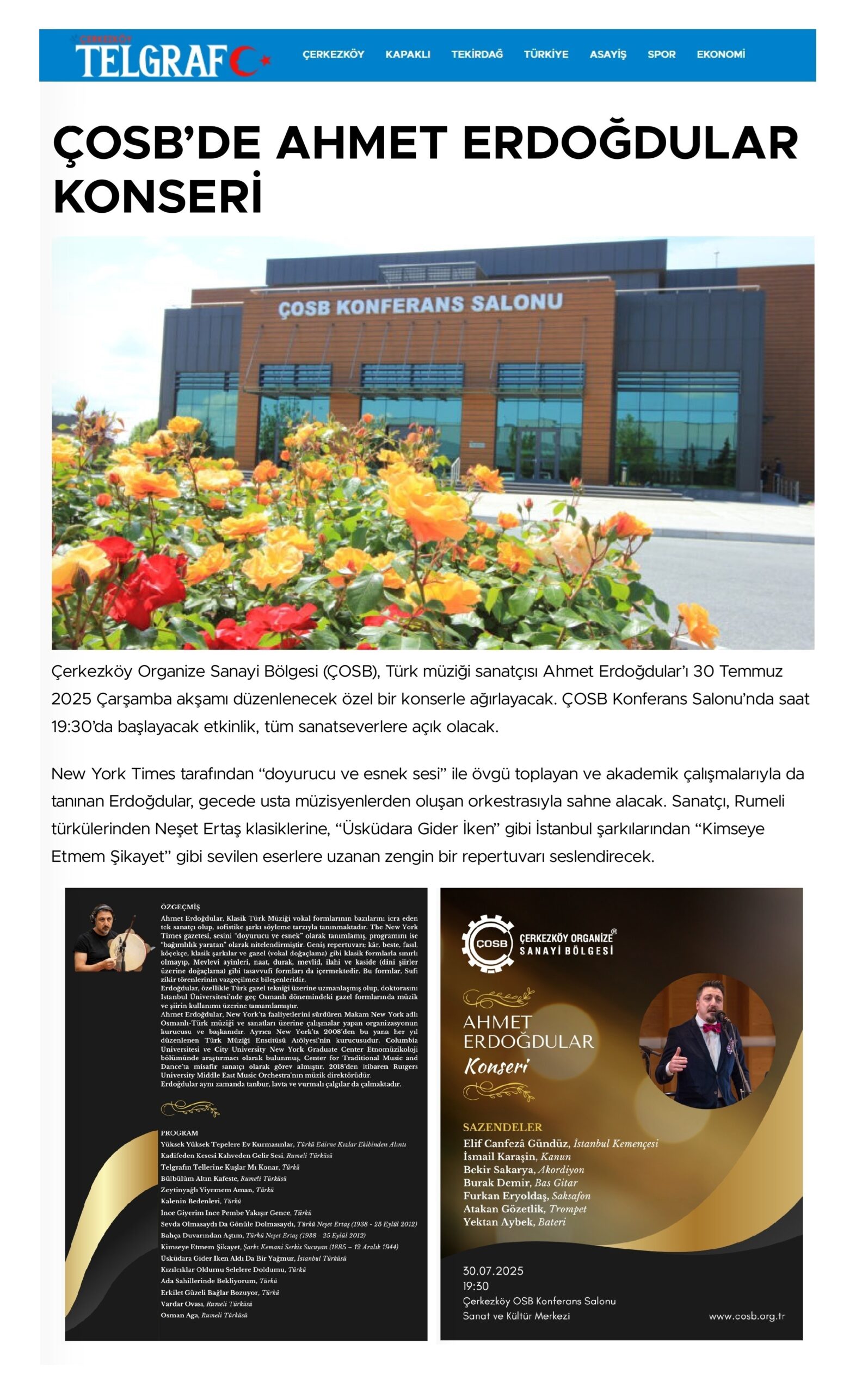 ÇOSB’DE AHMET ERDOĞDULAR KONSERİ