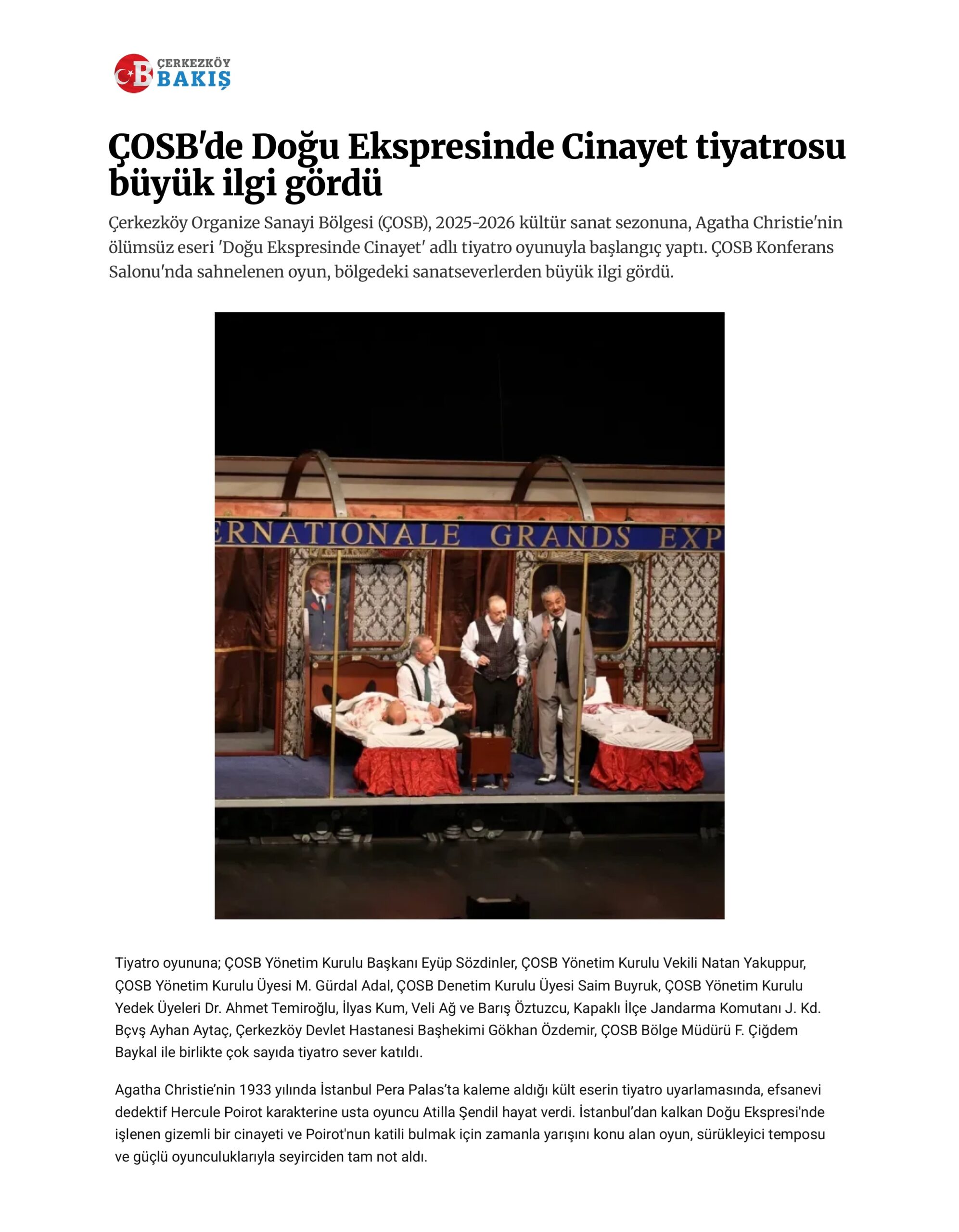 ÇOSB'de Doğu Ekspresinde Cinayet tiyatrosu büyük ilgi gördü