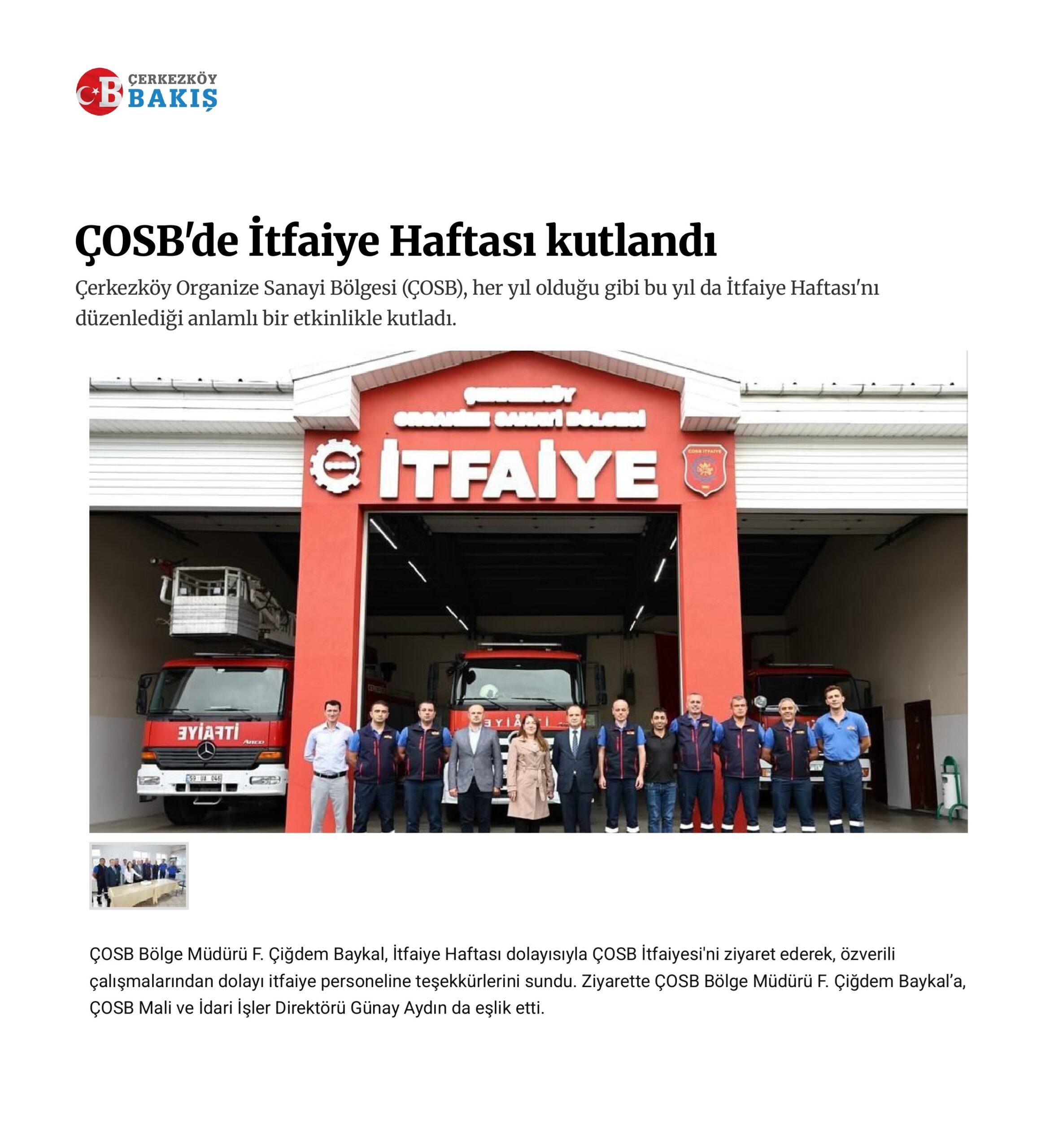 ÇOSB'de İtfaiye Haftası kutlandı