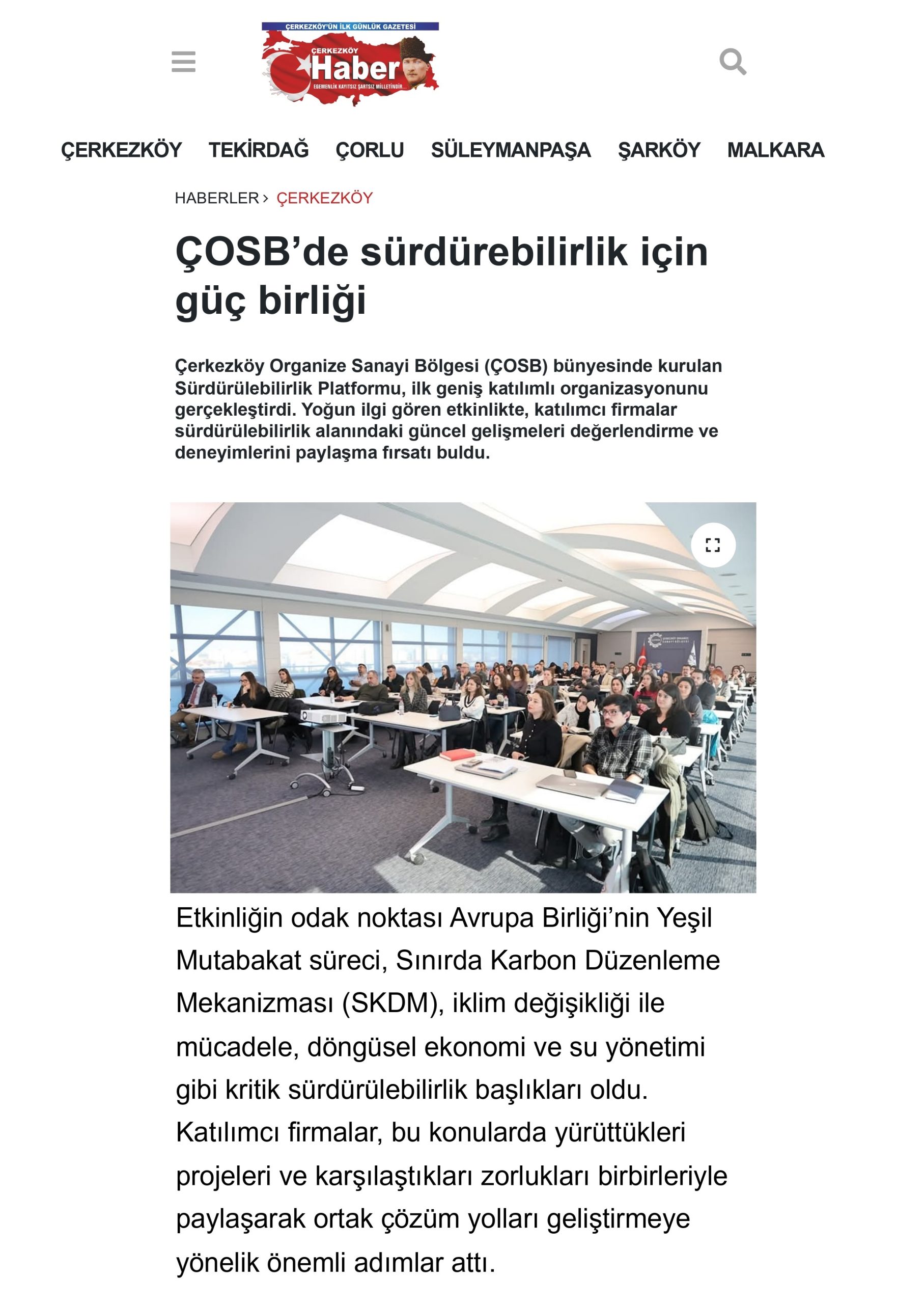 ÇOSB’de sürdürebilirlik için güç birliği