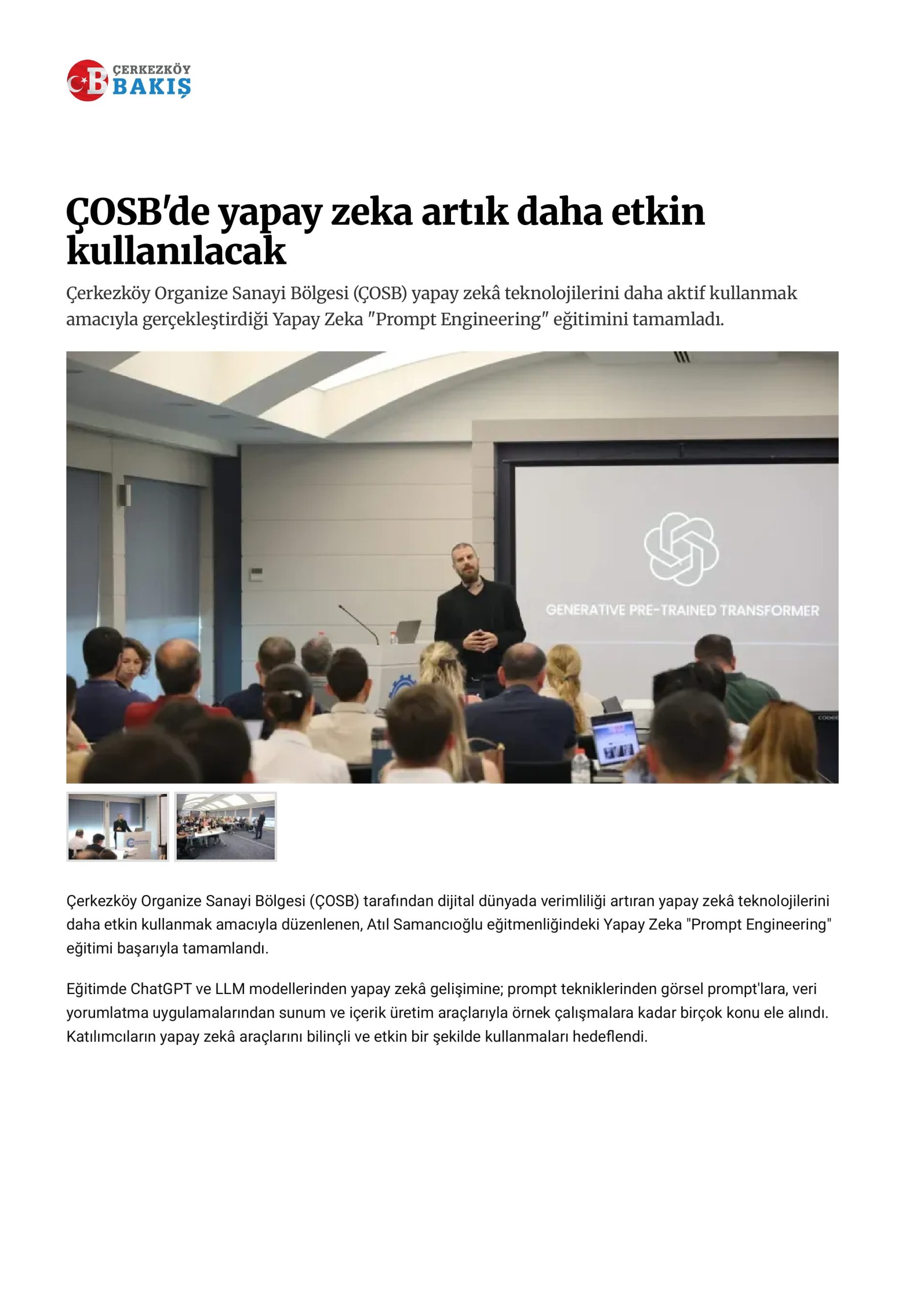 ÇOSB'de yapay zeka artık daha etkin kullanılacak