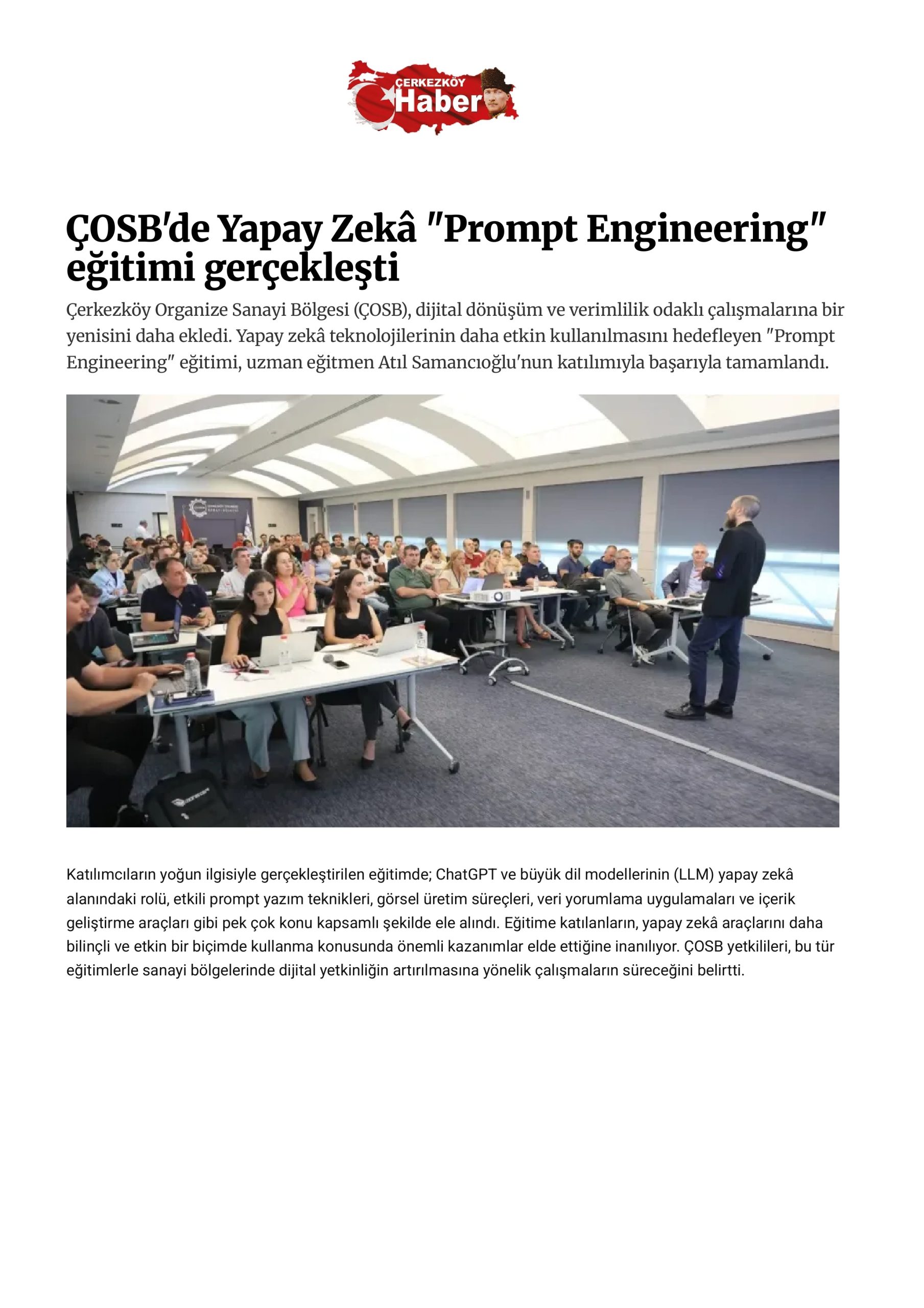 ÇOSB'de Yapay Zekâ "Prompt Engineering" eğitimi gerçekleşti