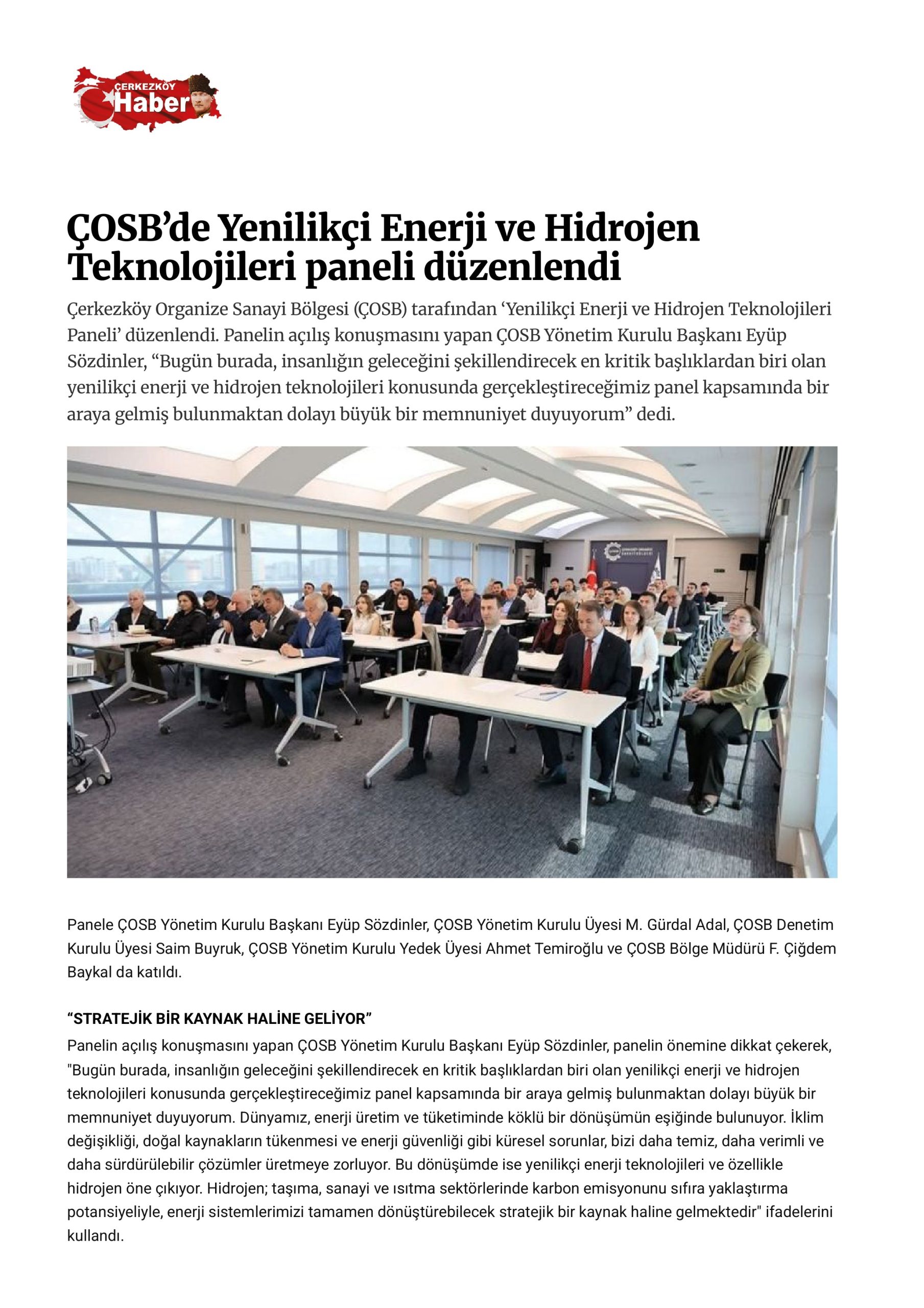 ÇOSB’de Yenilikçi Enerji ve Hidrojen Teknolojileri paneli düzenlendi