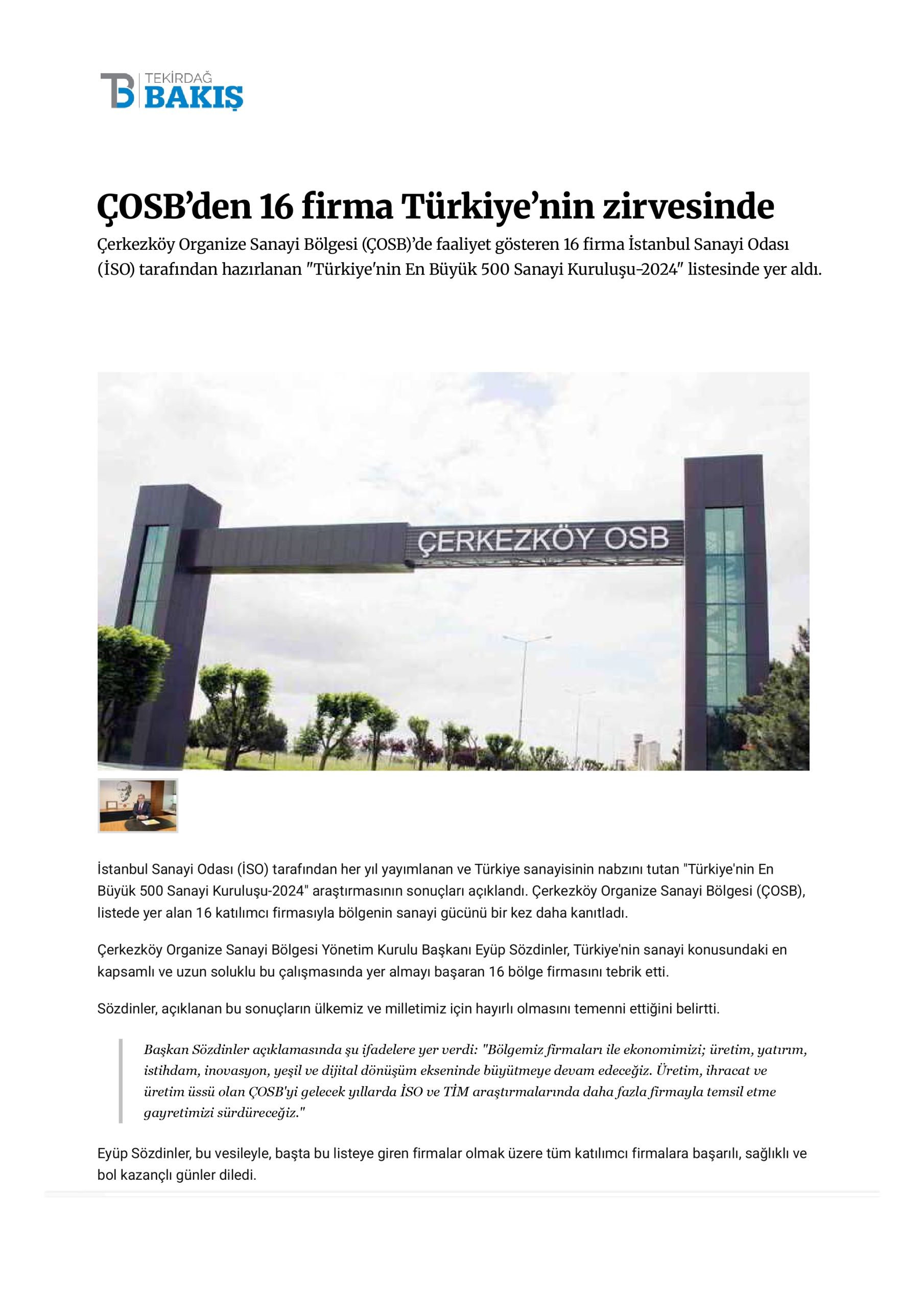 ÇOSB’den 16 firma Türkiye’nin zirvesinde