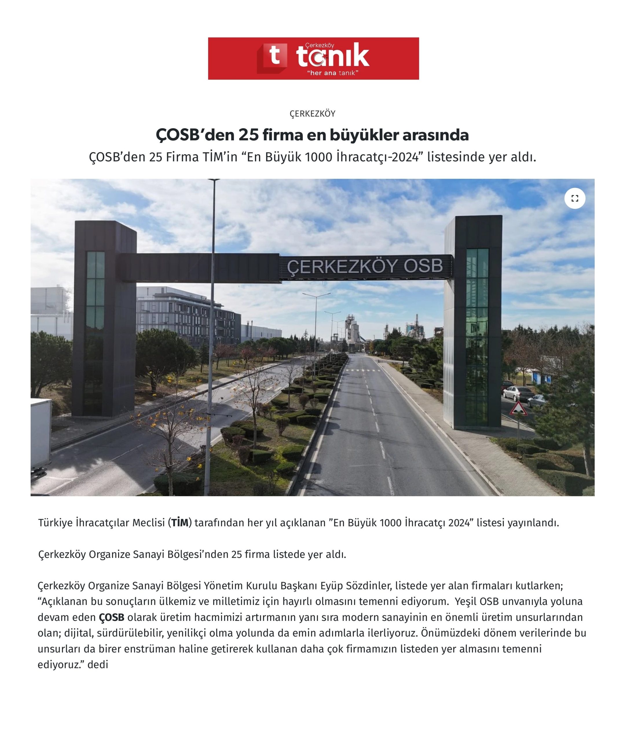 ÇOSB’den 25 firma en büyükler arasında