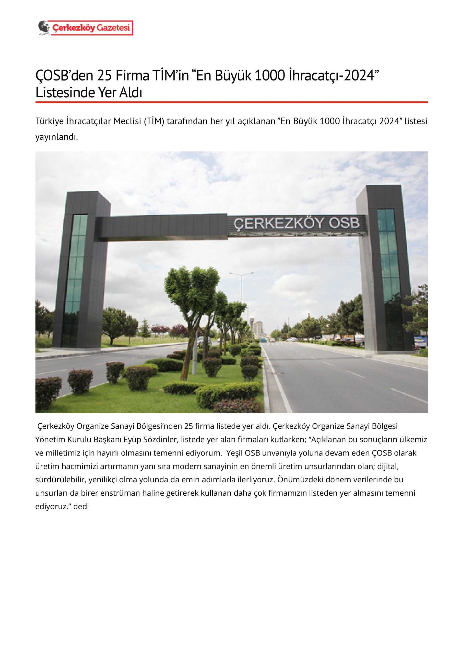 ÇOSB’den 25 Firma TİM’in “En Büyük 1000 İhracatçı-2024” Listesinde Yer Aldı