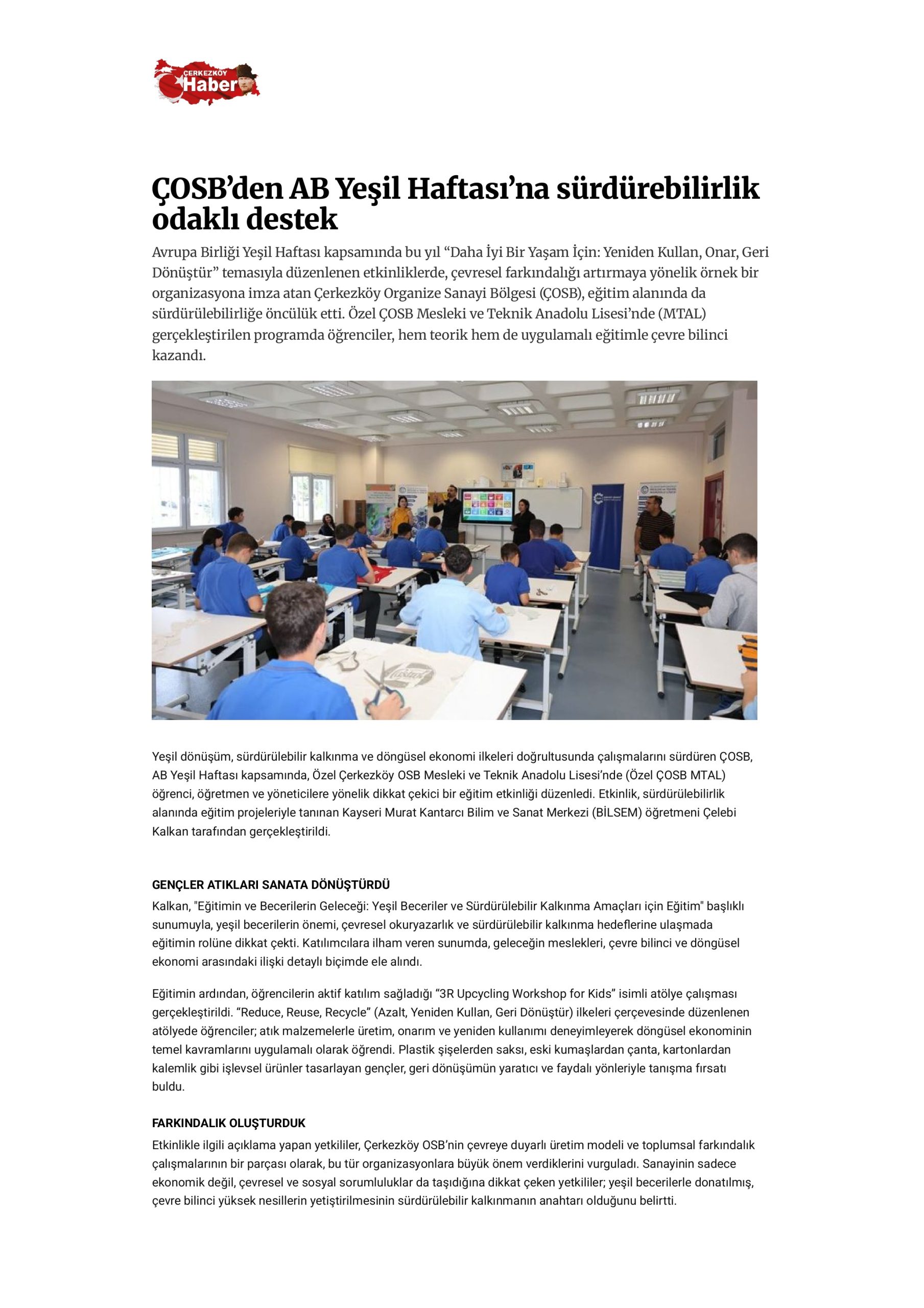 ÇOSB’den AB Yeşil Haftası’na sürdürebilirlik odaklı destek