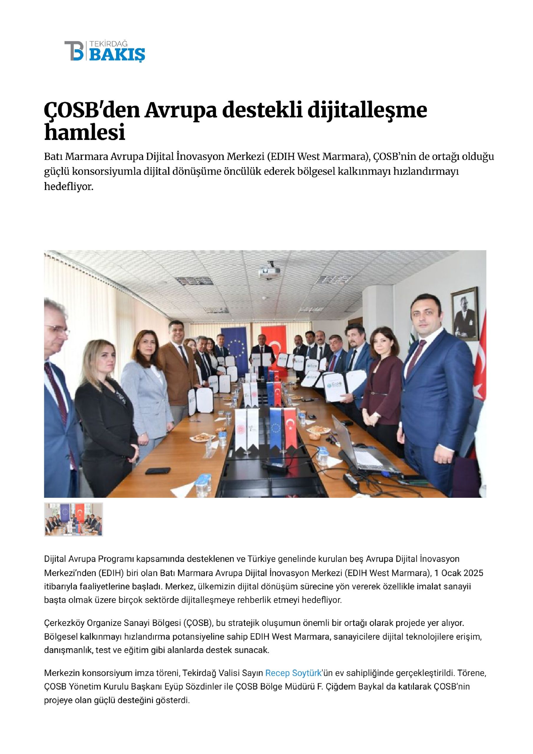 ÇOSB'den Avrupa destekli dijitalleşme hamlesi