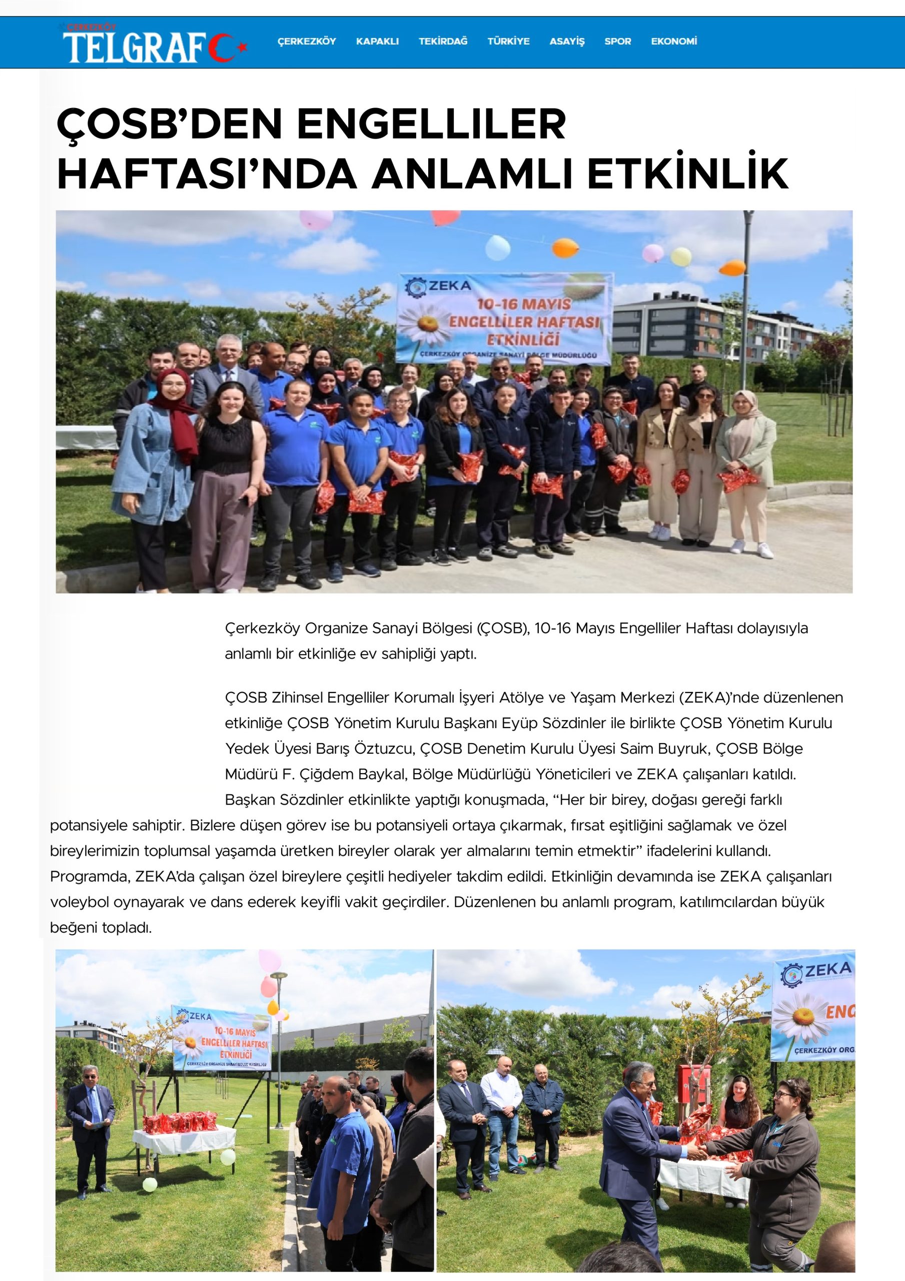 ÇOSB’DEN ENGELLİLER HAFTASI’NDA ANLAMLI ETKİNLİK