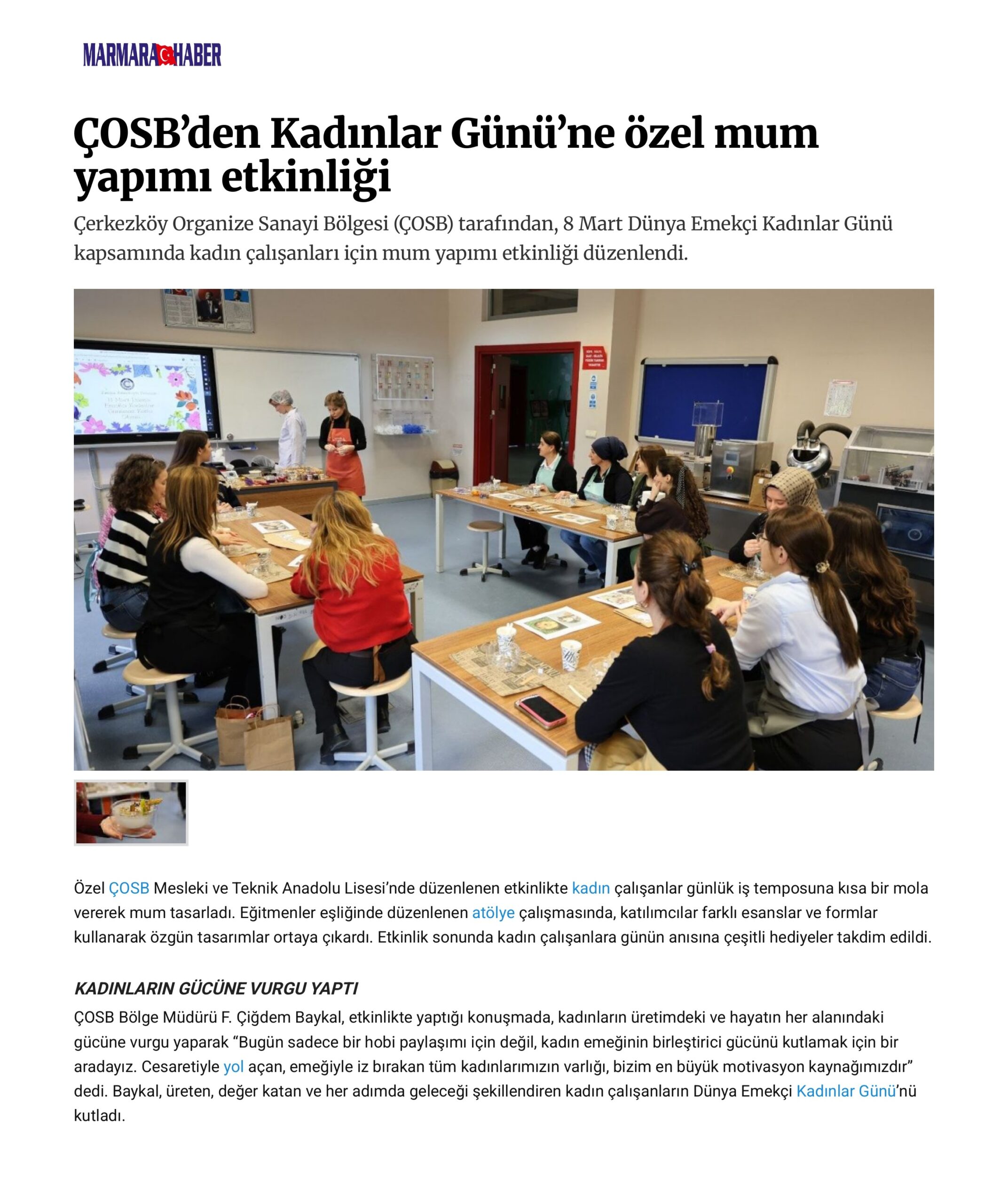 ÇOSB’den Kadınlar Günü’ne özel mum yapımı etkinliği