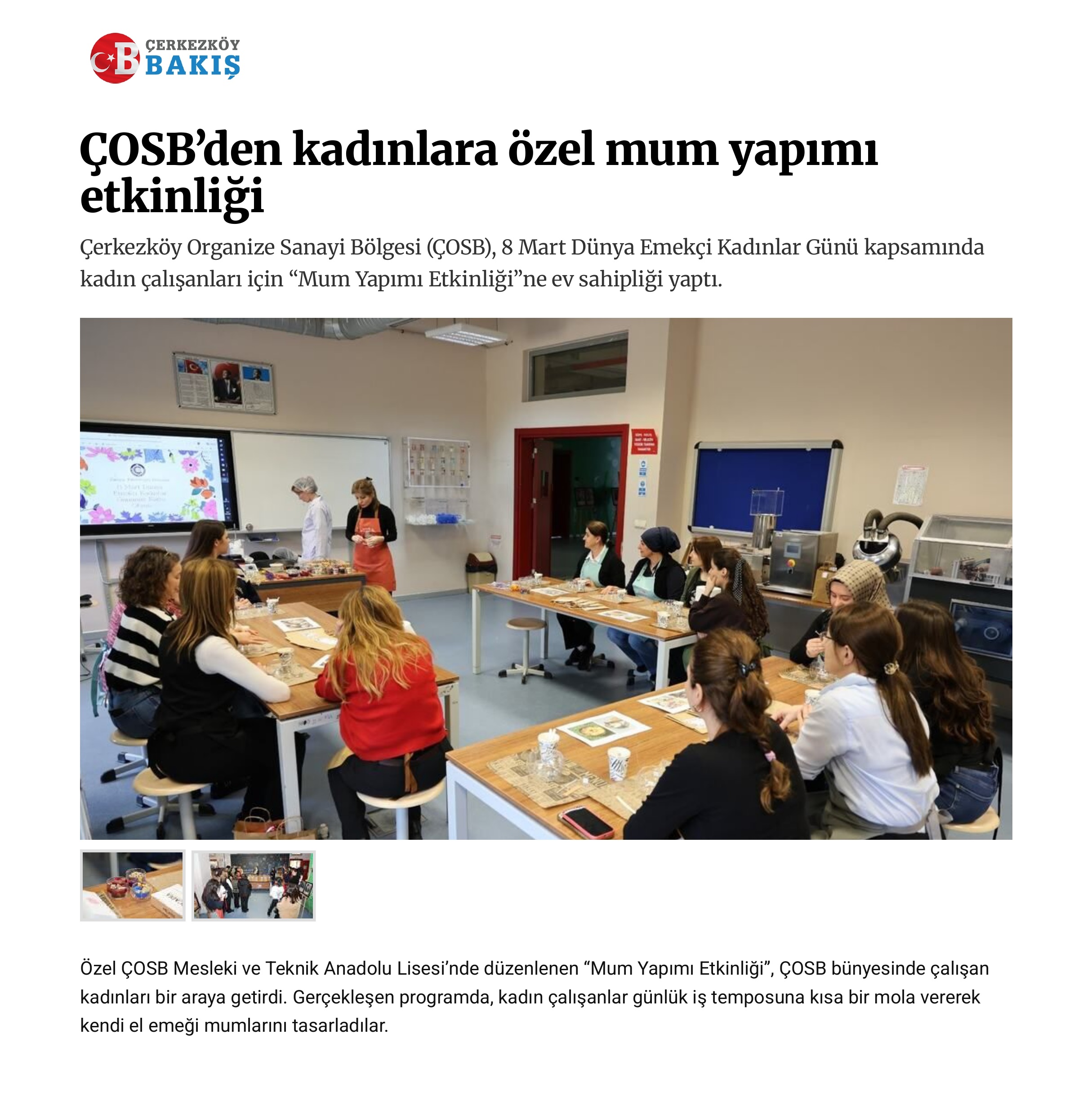 ÇOSB’den kadınlara özel mum yapımı etkinliği