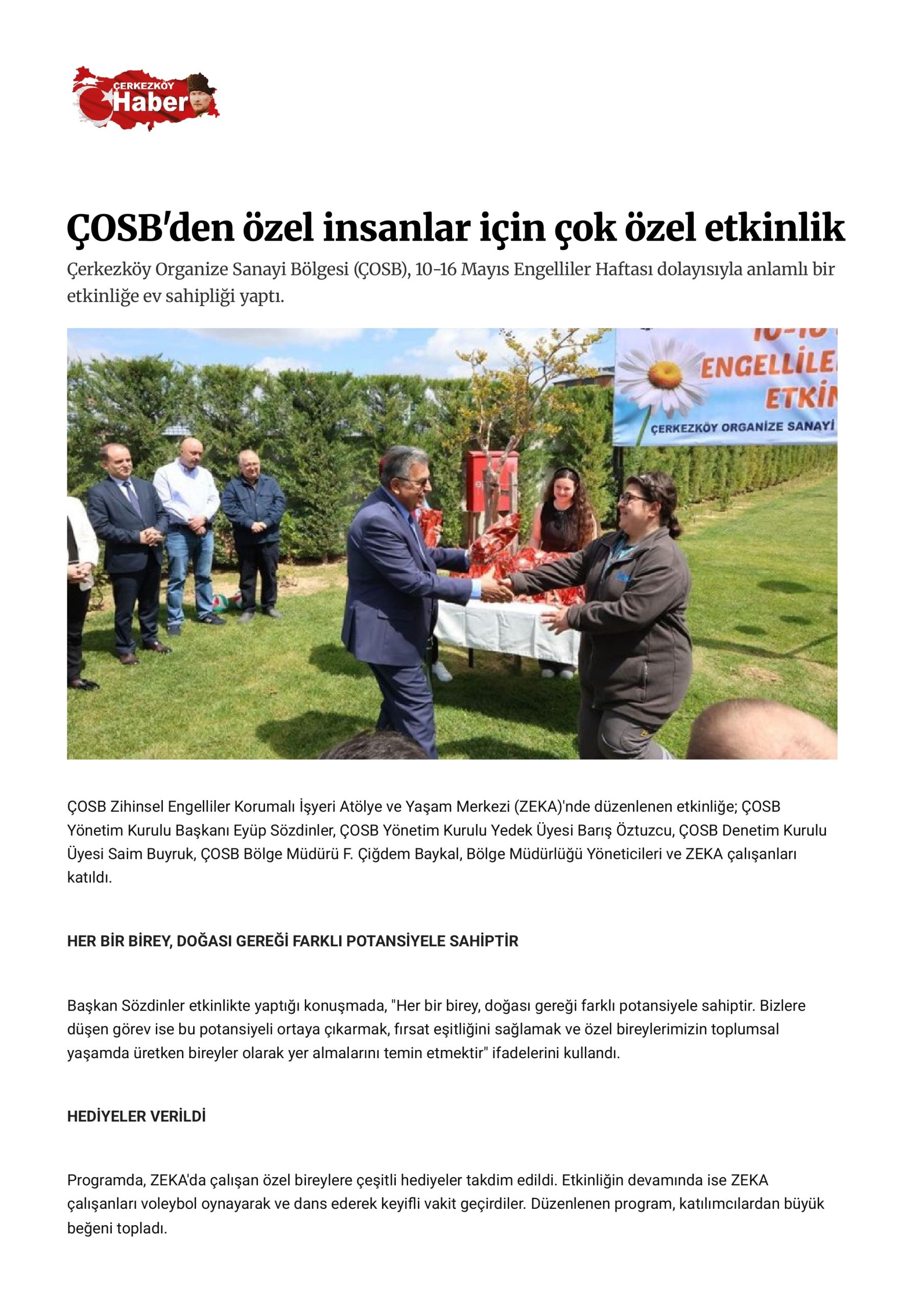 ÇOSB'den özel insanlar için çok özel etkinlik