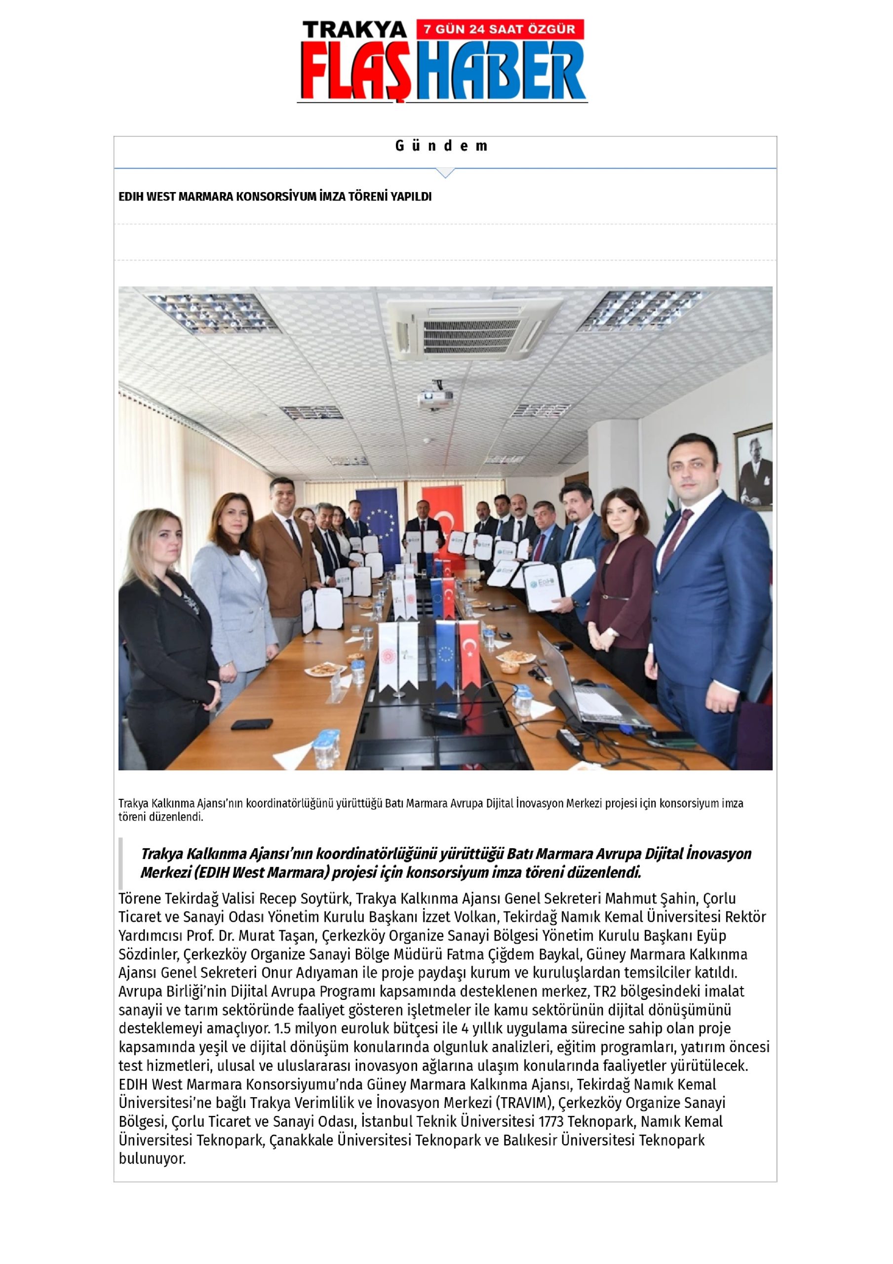 EDIH WEST MARMARA KONSORSİYUM İMZA TÖRENİ YAPILDI