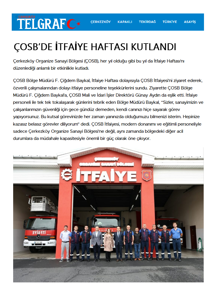 ÇOSB’DE İTFAİYE HAFTASI KUTLANDI