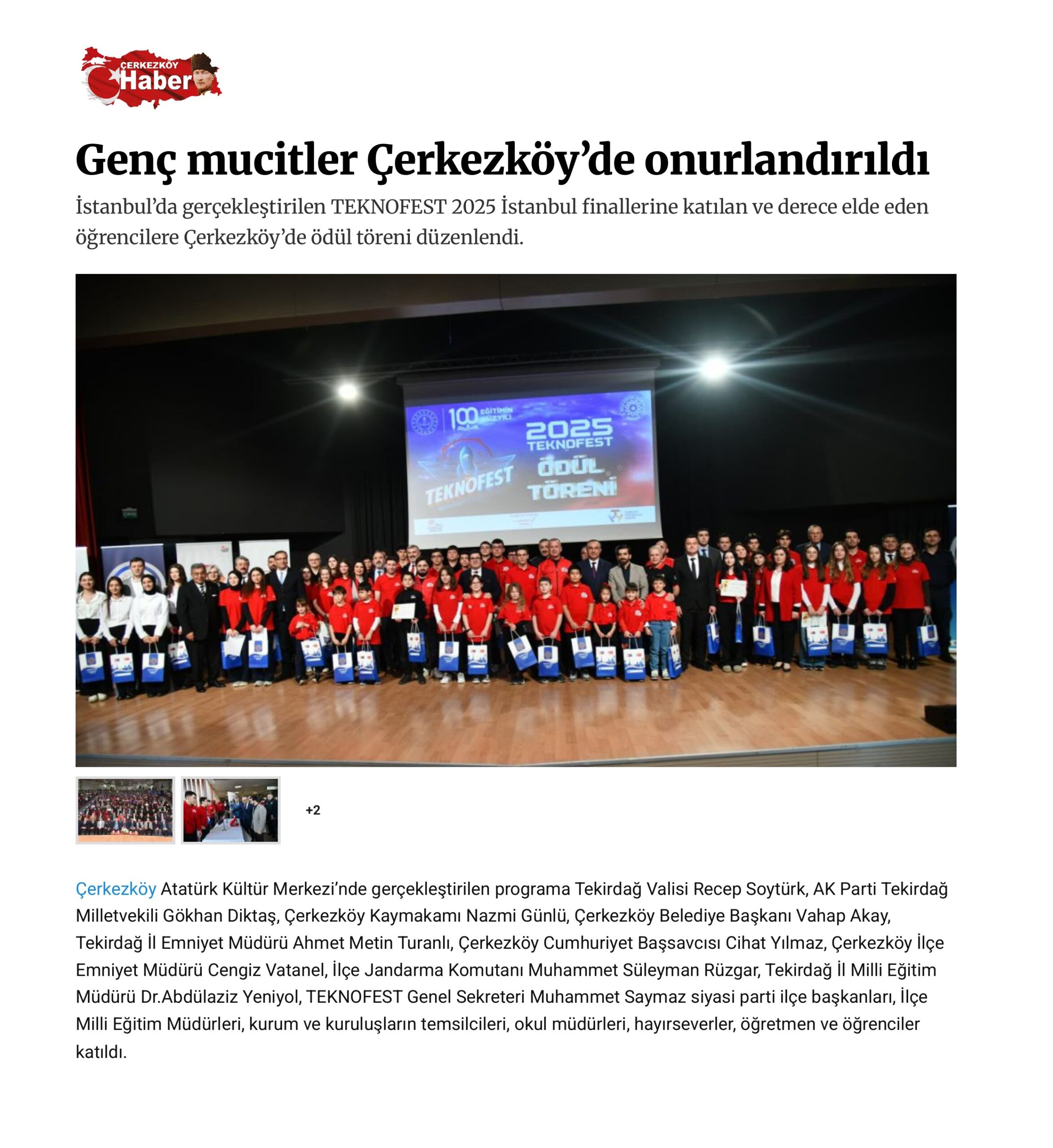 Genç mucitler Çerkezköy’de onurlandırıldı