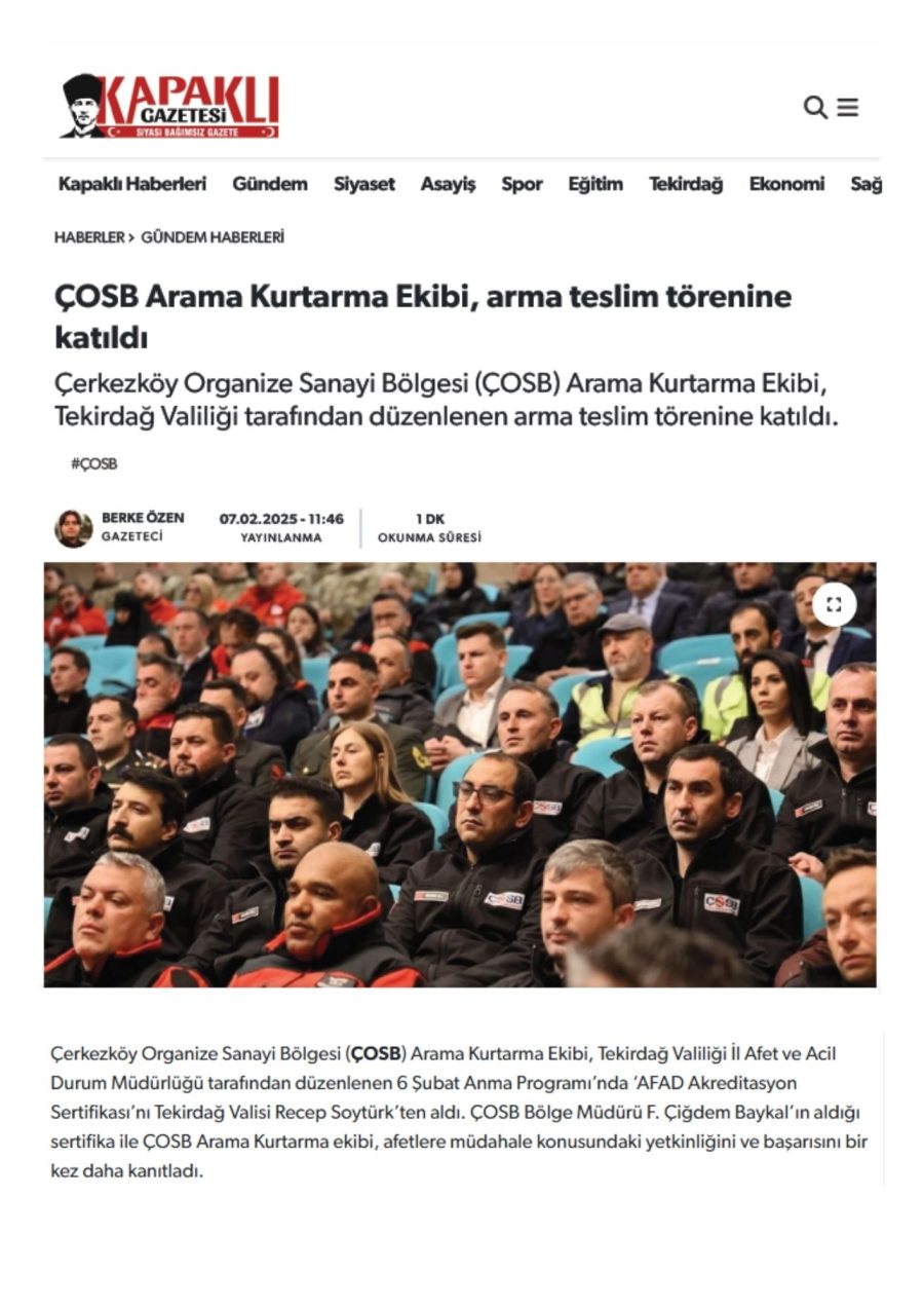 ÇOSB Arama Kurtarma Ekibi, arma teslim törenine katıldı