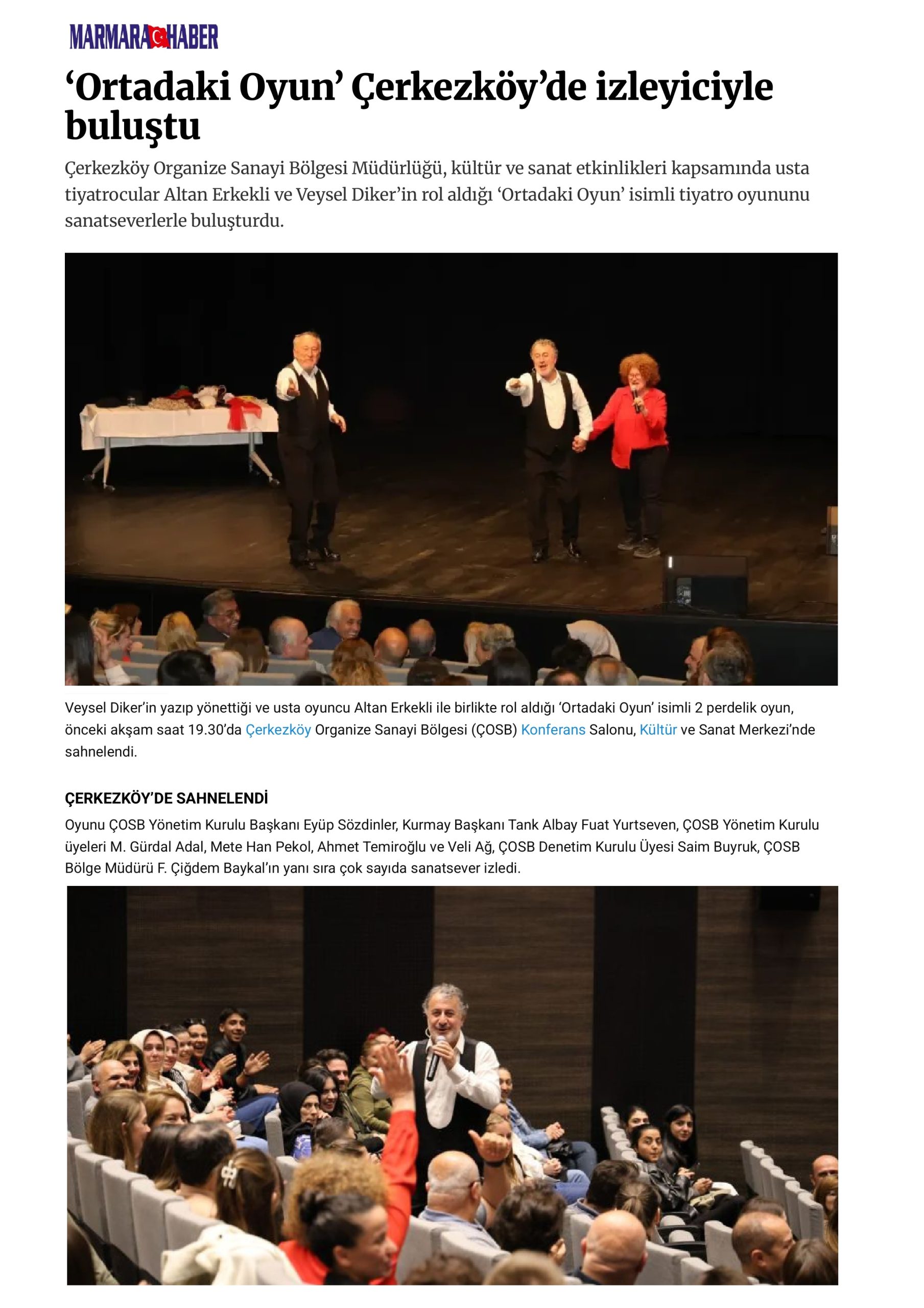 ‘Ortadaki Oyun’ Çerkezköy’de izleyiciyle buluştu