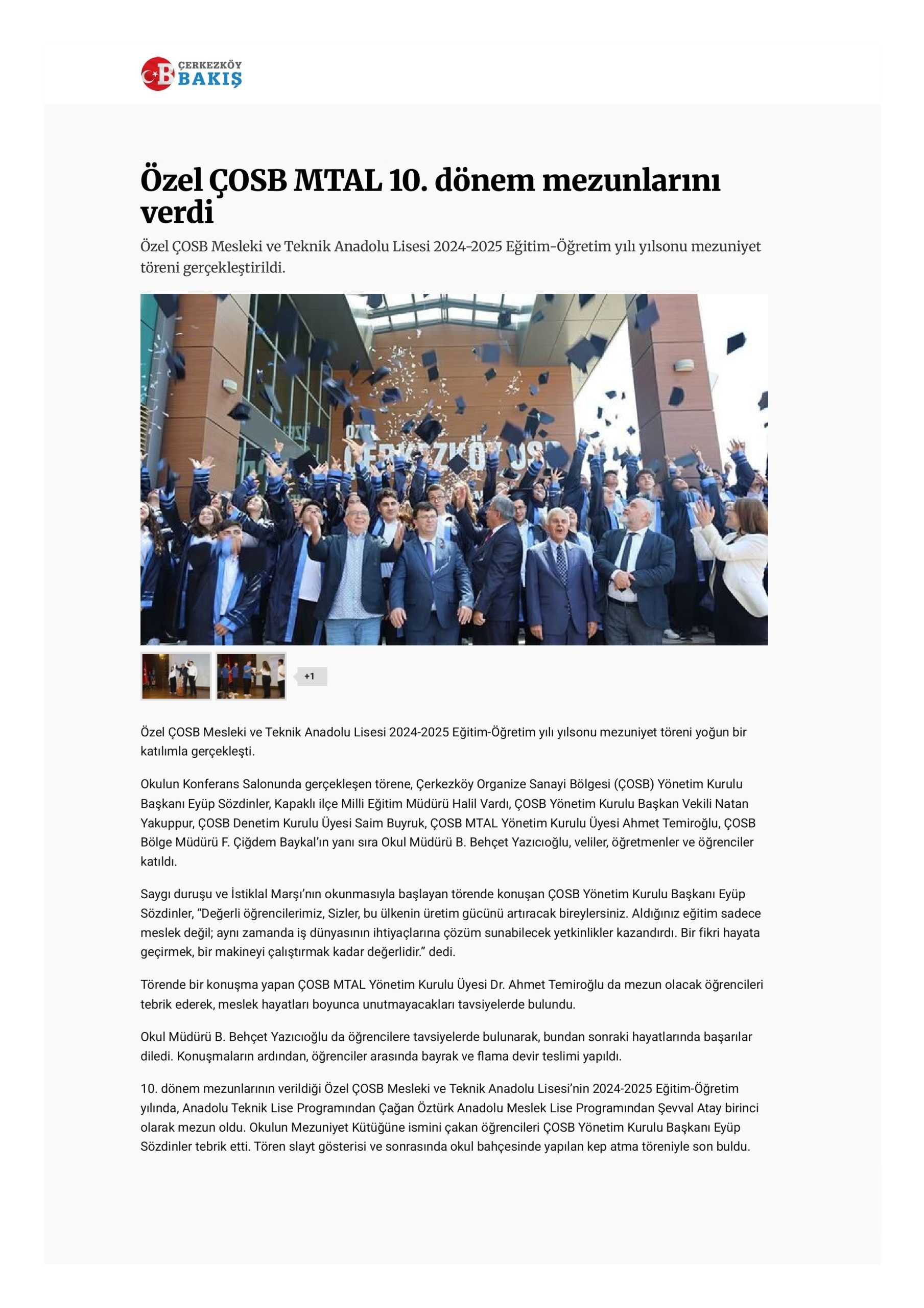 Özel ÇOSB MTAL 10. dönem mezunlarını verdi