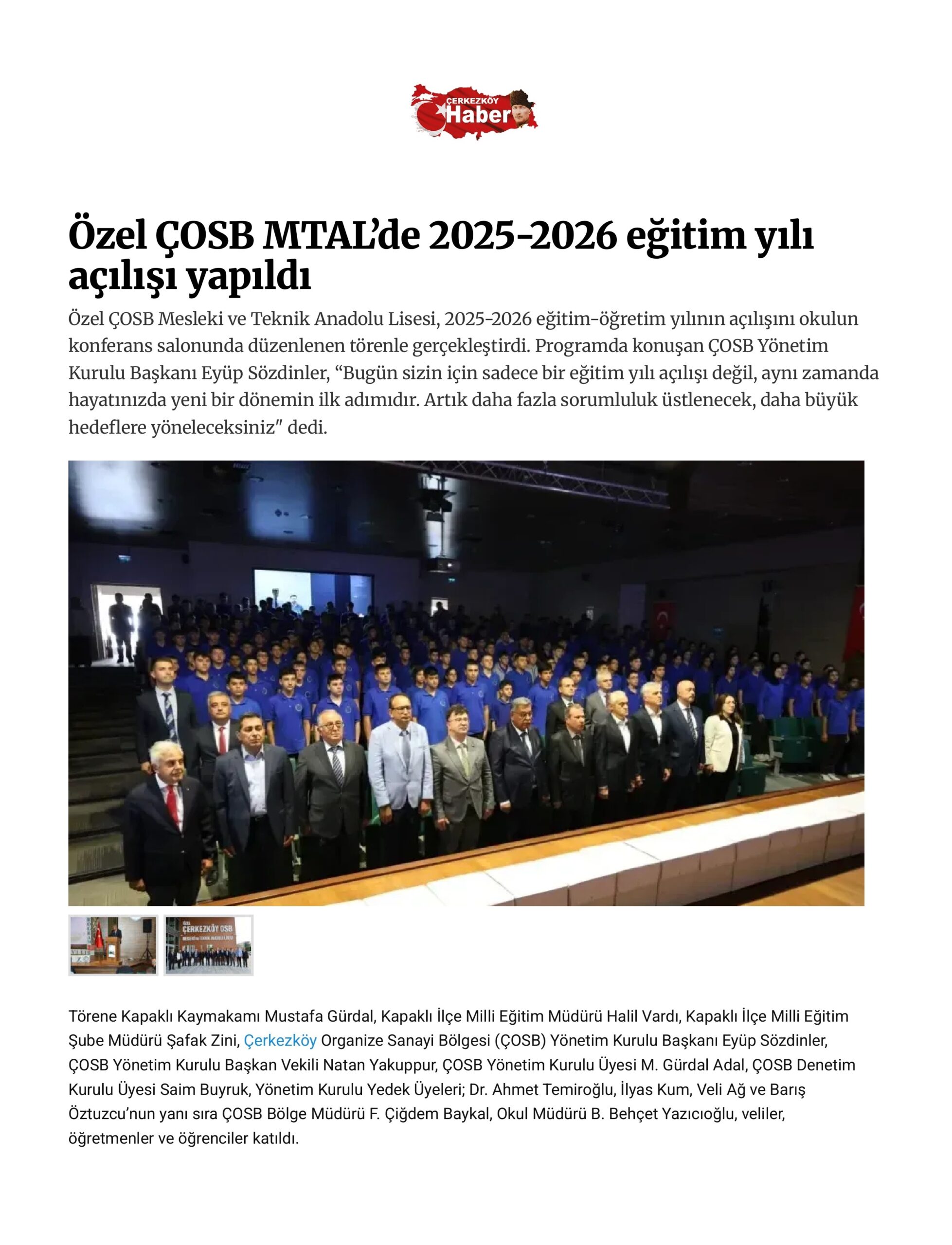 Özel ÇOSB MTAL’de 2025-2026 eğitim yılı açılışı yapıldı