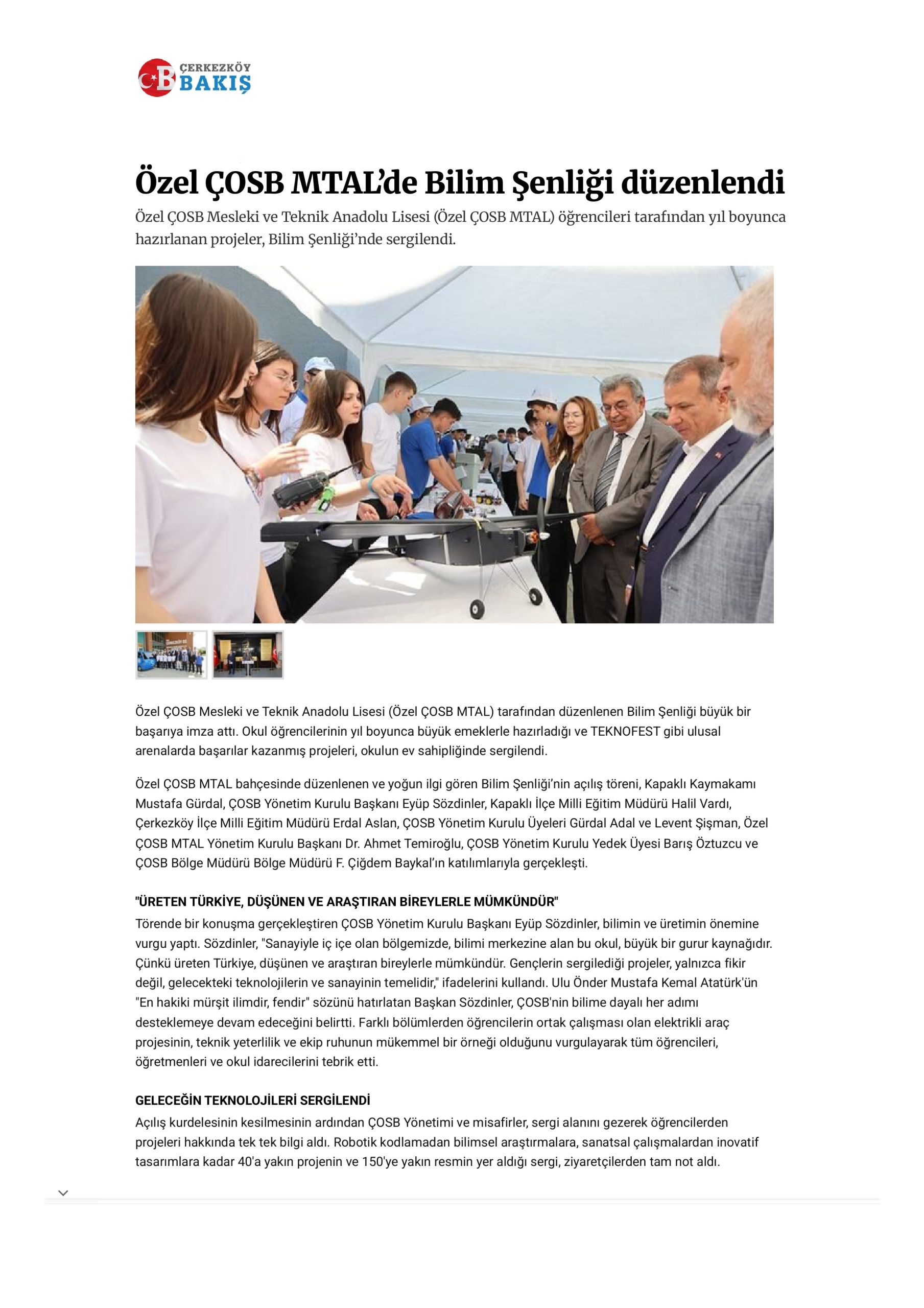 Özel ÇOSB MTAL’de Bilim Şenliği düzenlendi