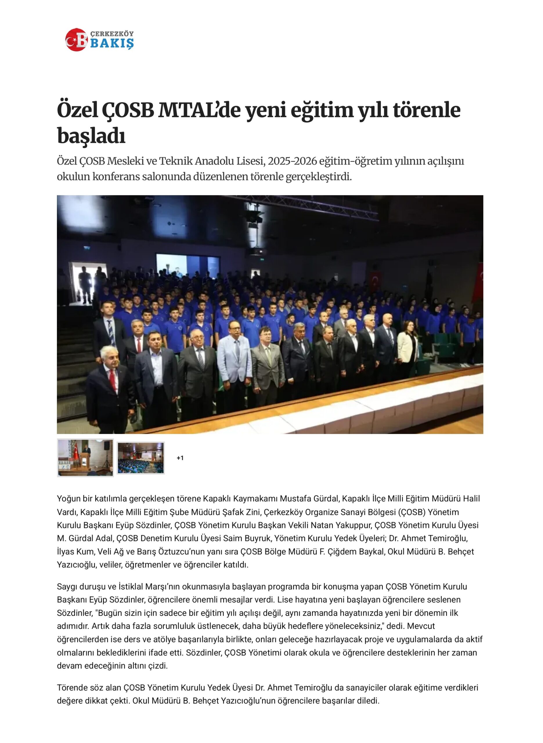 Özel ÇOSB MTAL’de yeni eğitim yılı törenle başladı