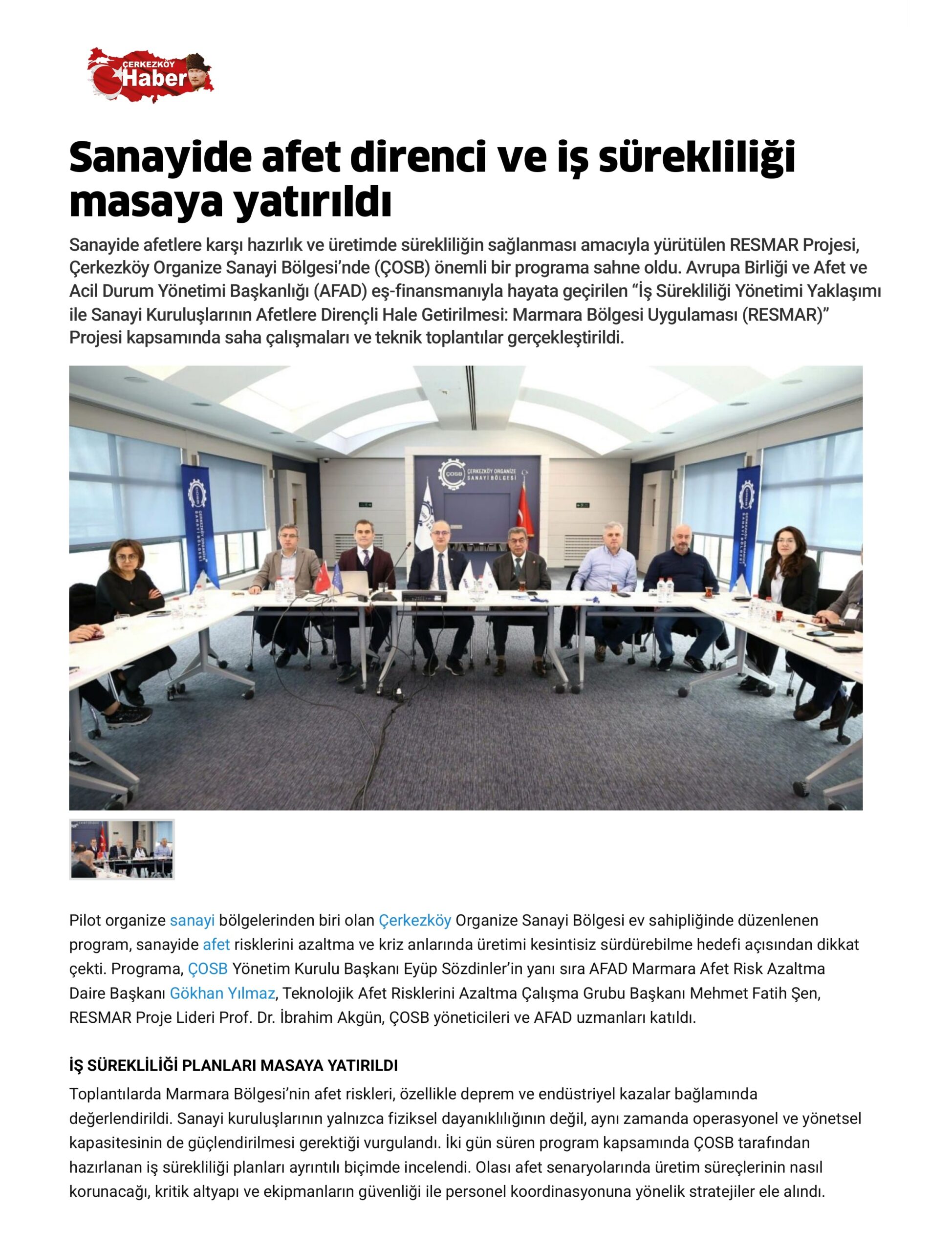 Sanayide afet direnci ve iş sürekliliği masaya yatırıldı