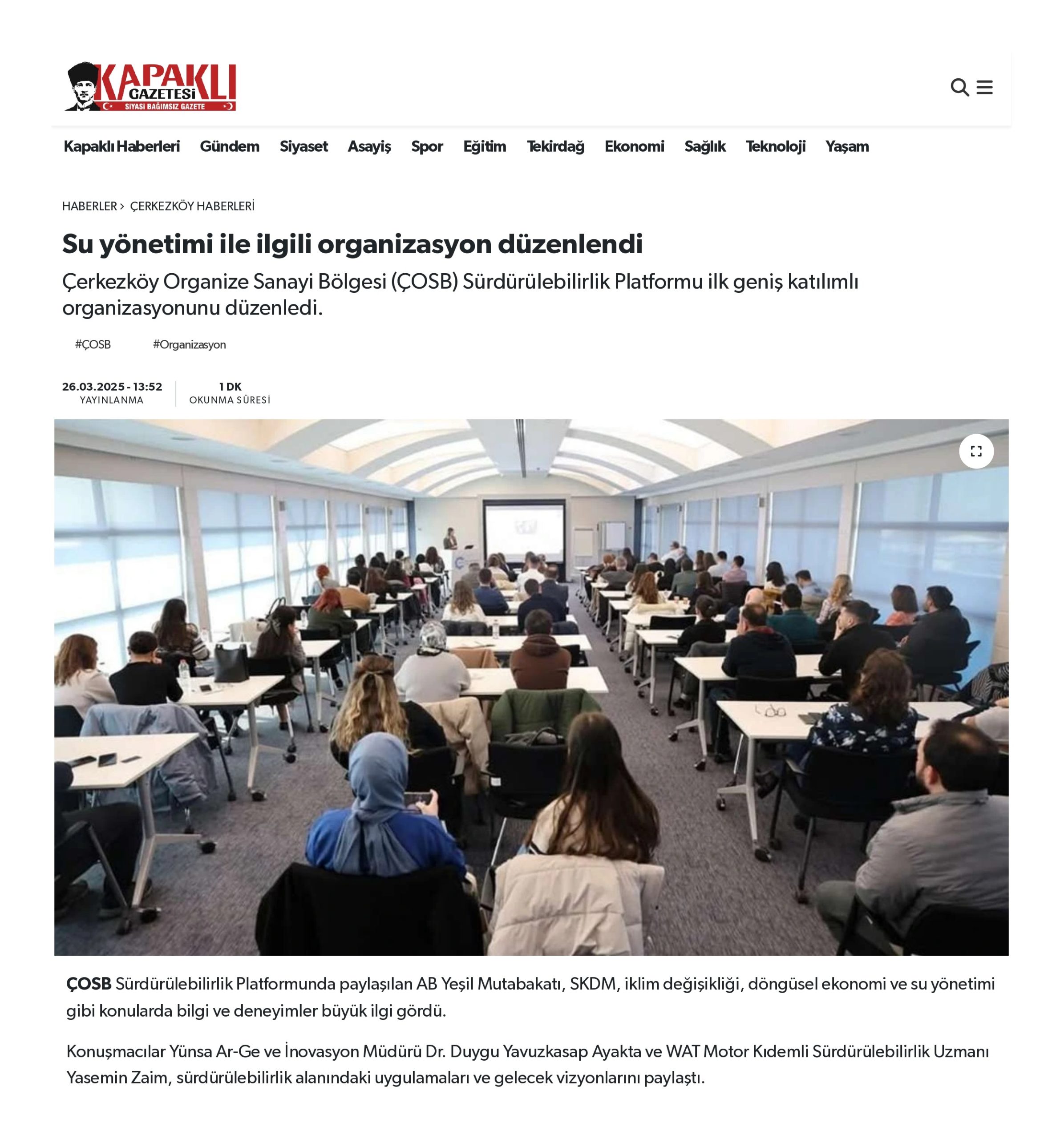 ÇOSB Sürdürülebilirlik Platformu
