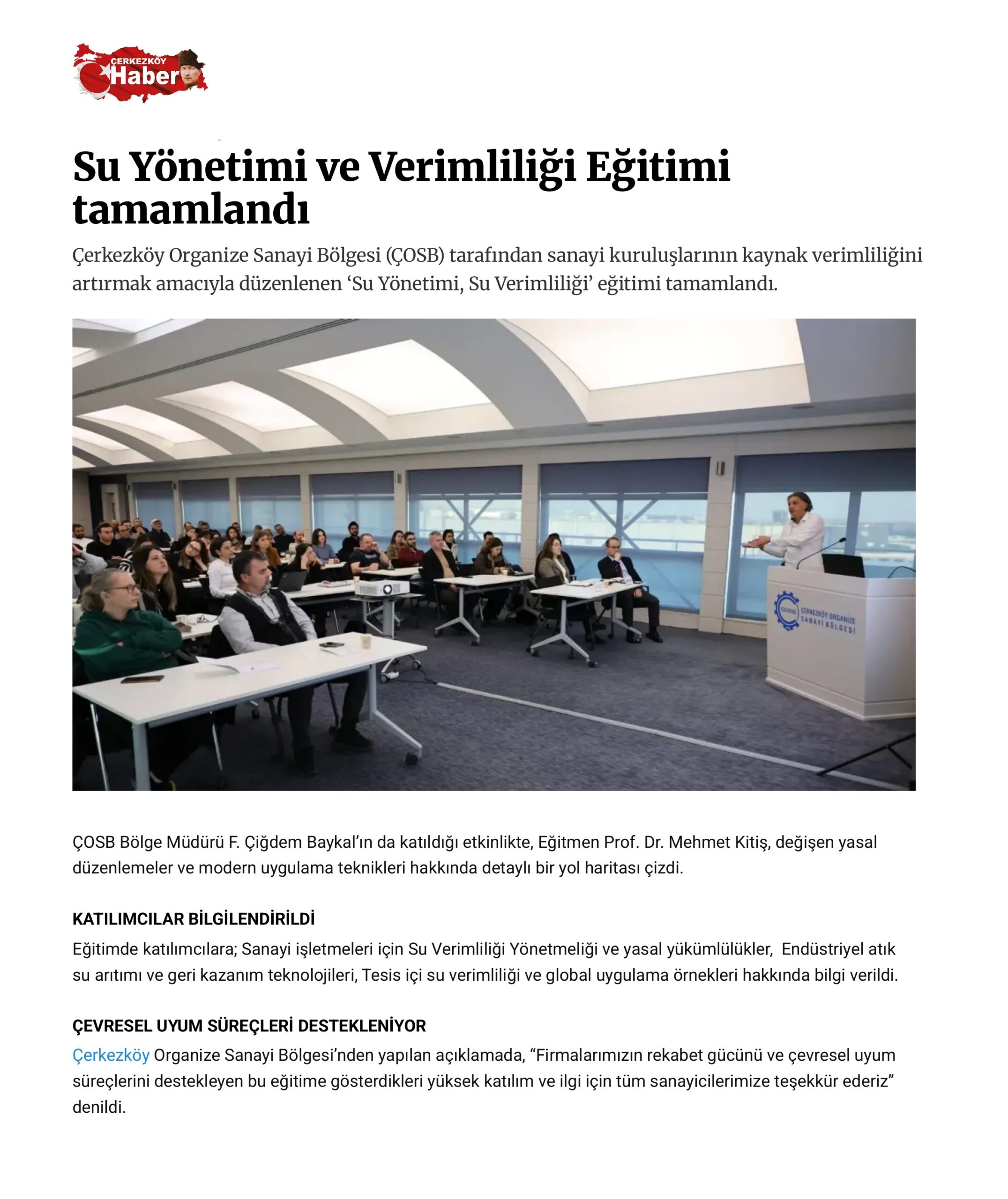 Su Yönetimi ve Verimliliği Eğitimi tamamlandı