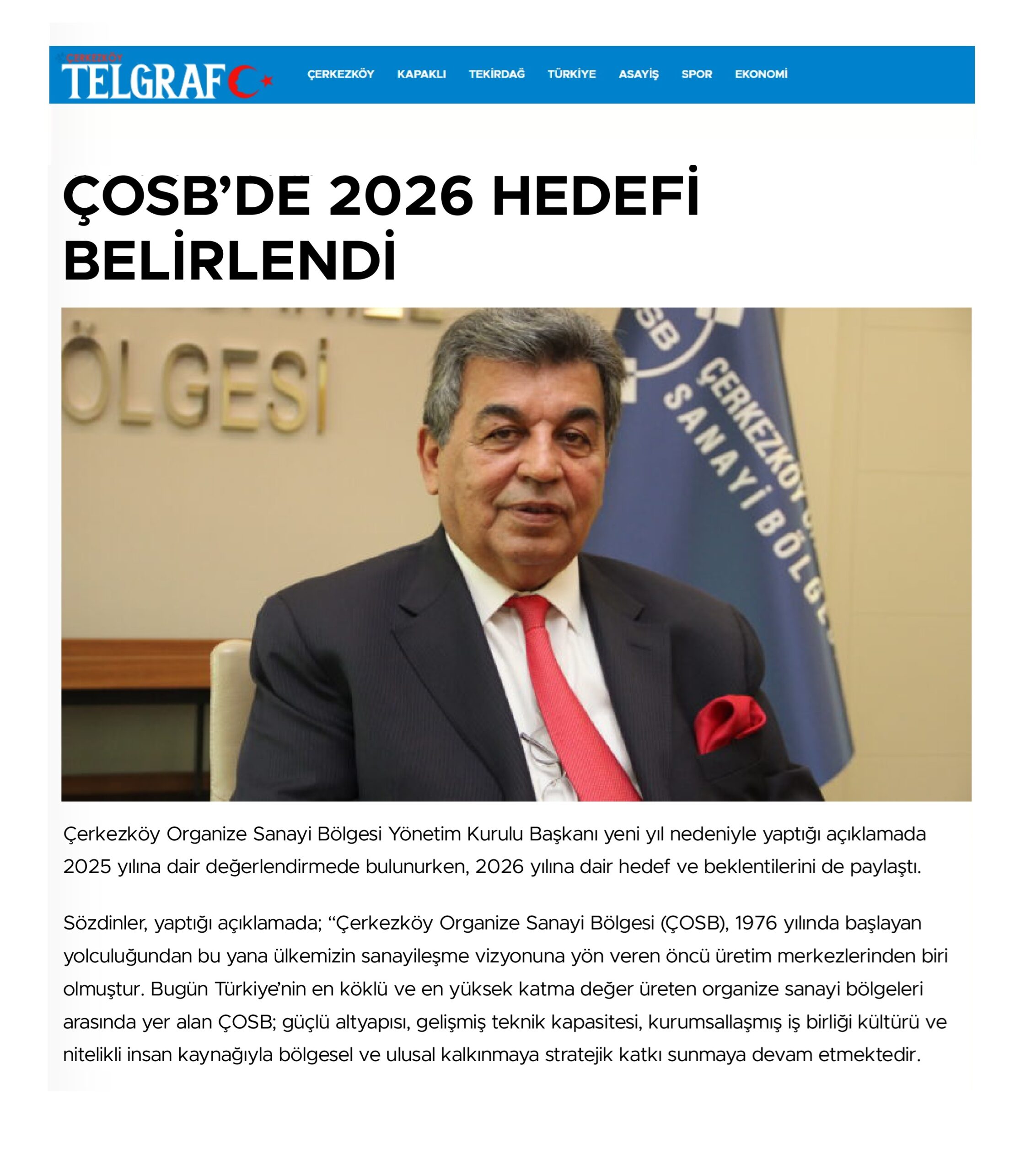 ÇOSB’DE 2026 HEDEFİ BELİRLENDİ