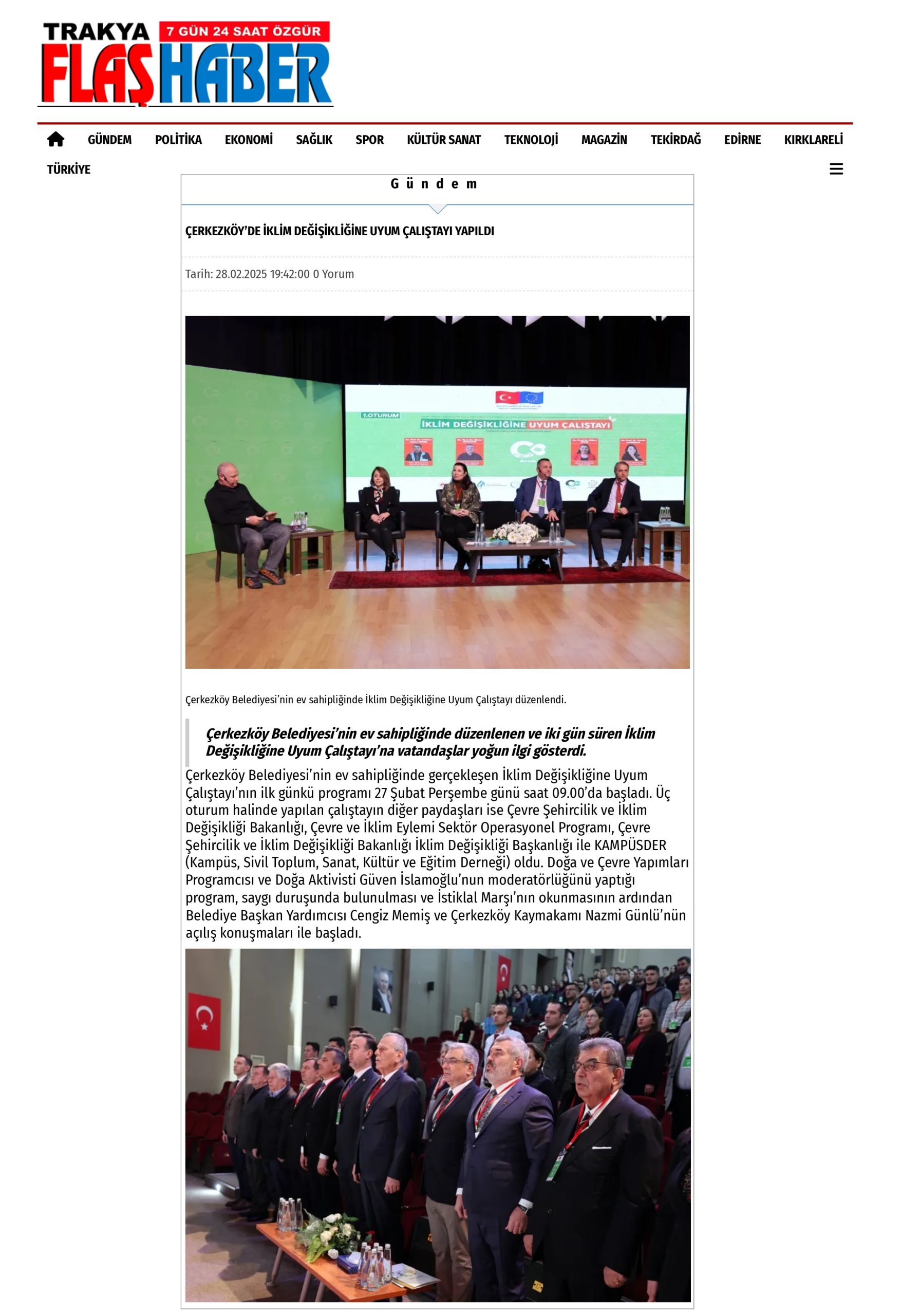 ÇERKEZKÖY’DE İKLİM DEĞİŞİKLİĞİNE UYUM ÇALIŞTAYI YAPILDI